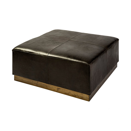 Minara Ottoman Black Leather | Gold Metal - ottoman-and-poufs