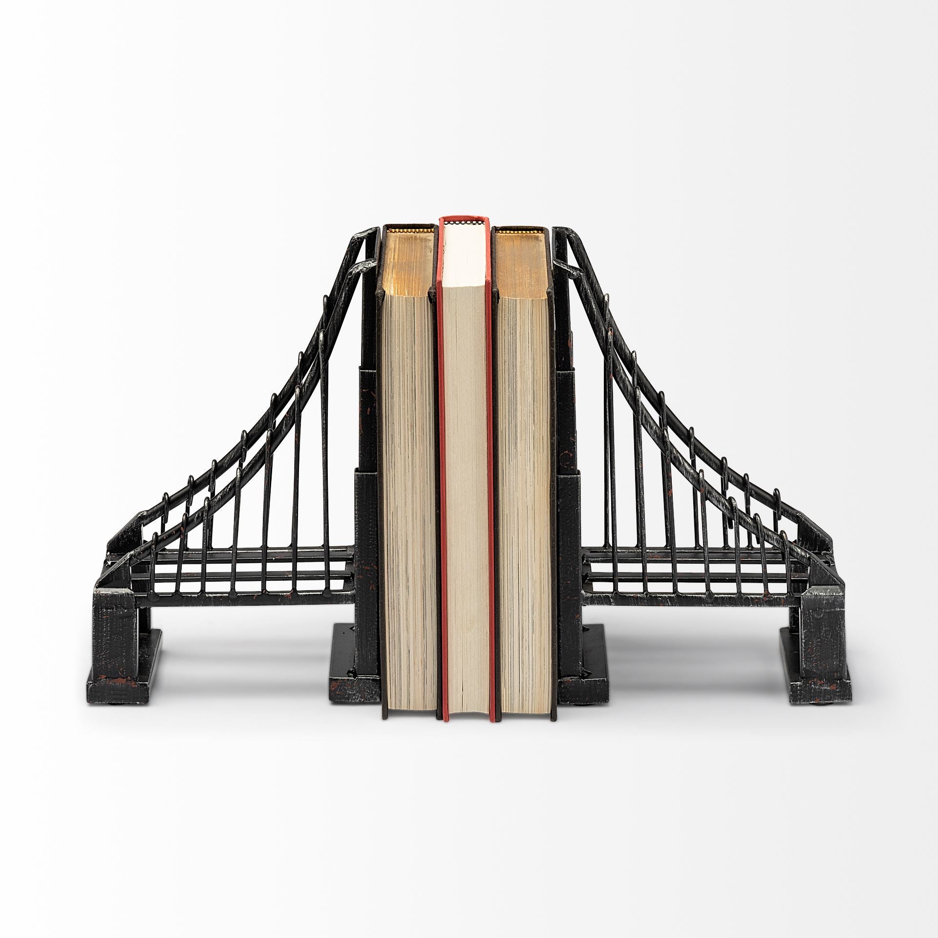 Suspension Set of 2 19L x 4W Brown Wrought Iron Suspension Bridge Bookends