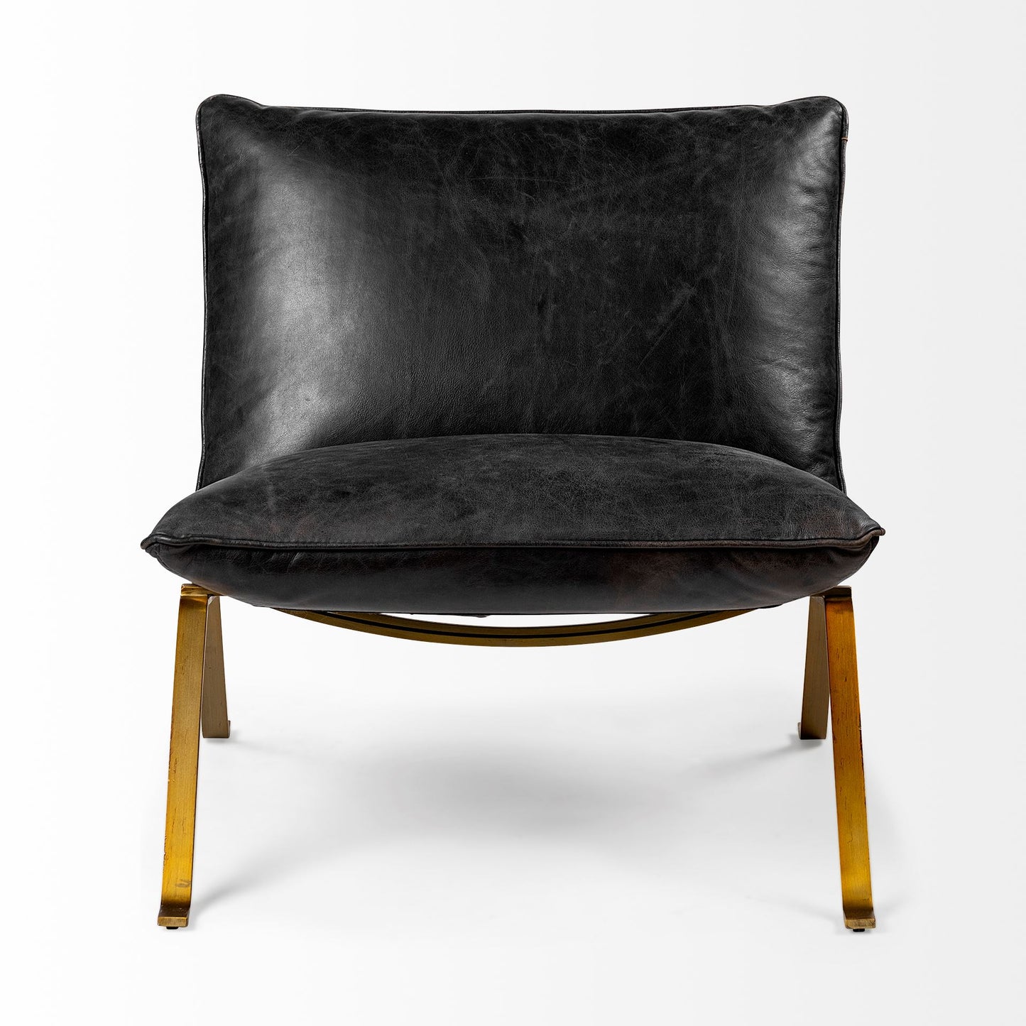 Flavelle Accent Chair Black Leather | Gold Iron - accent-chairs