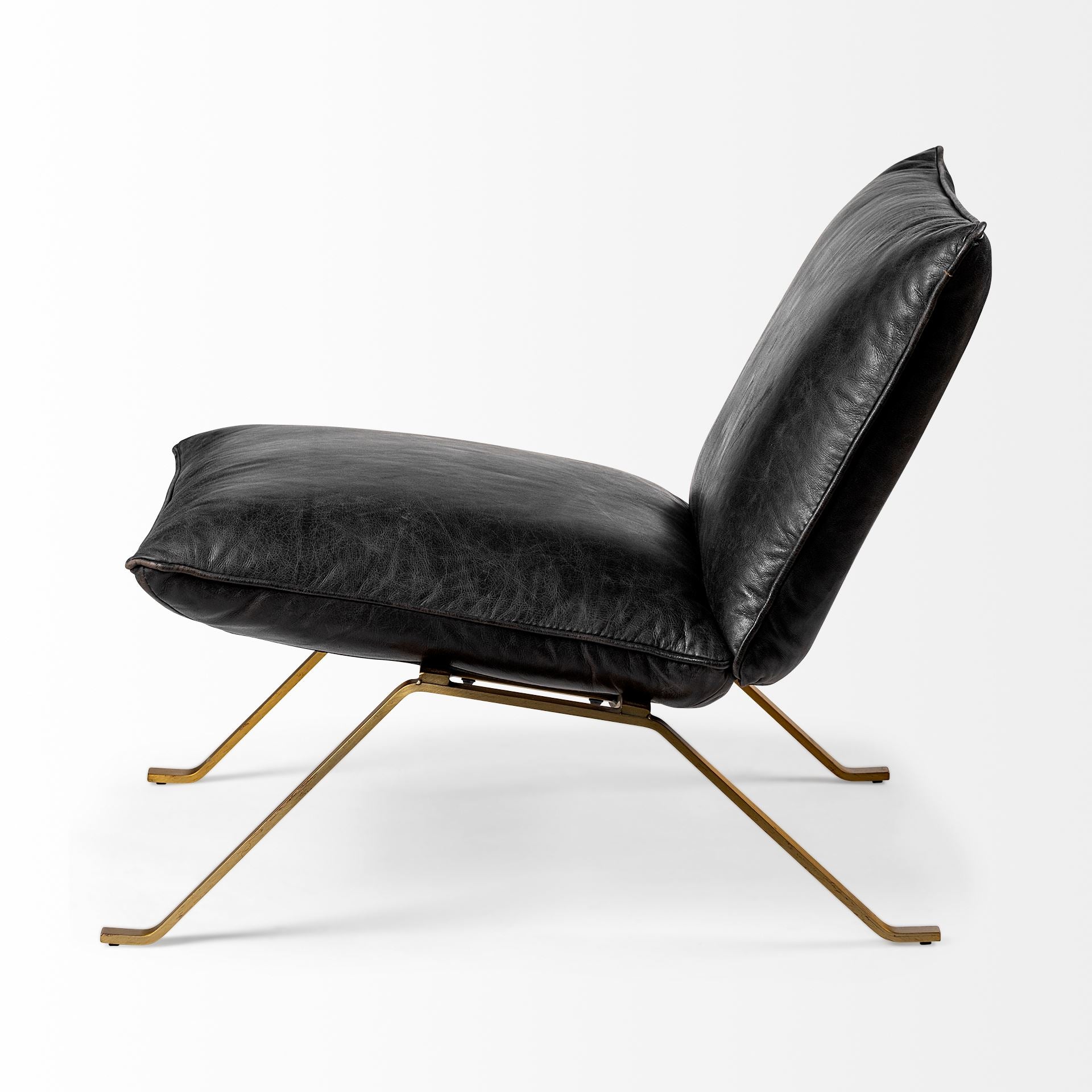 Flavelle Accent Chair Black Leather | Gold Iron - accent-chairs