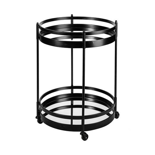 Ada Round Shape Black Metal Frame Two-Tier w/Glass Shelf Bar Cart