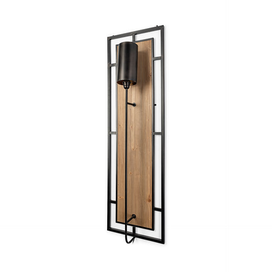 Cleo Wall Sconce Brown Wood | Black Metal