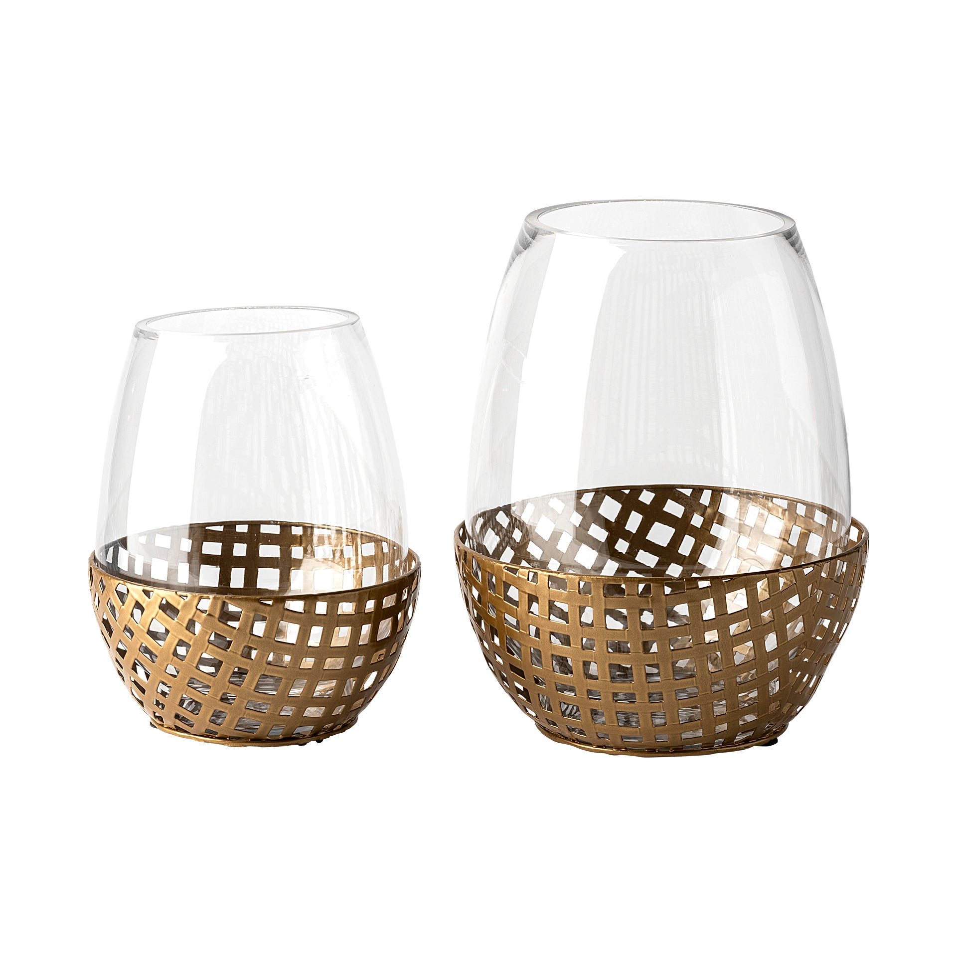 Reena I Small Gold Woven Metal Base Table Candle Holder