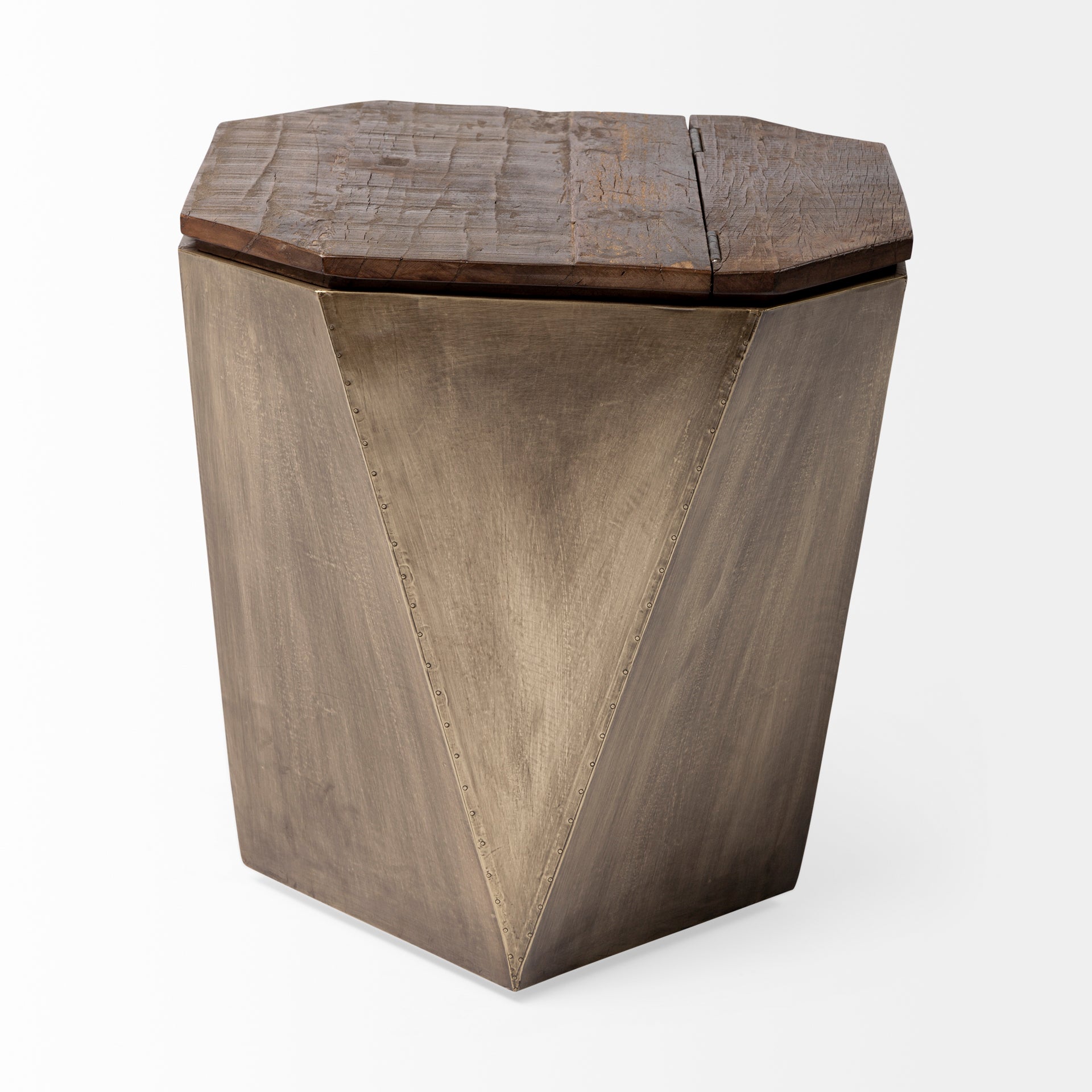 Esagono End Side Table Natural Wood | Brass - end-and-side-tables