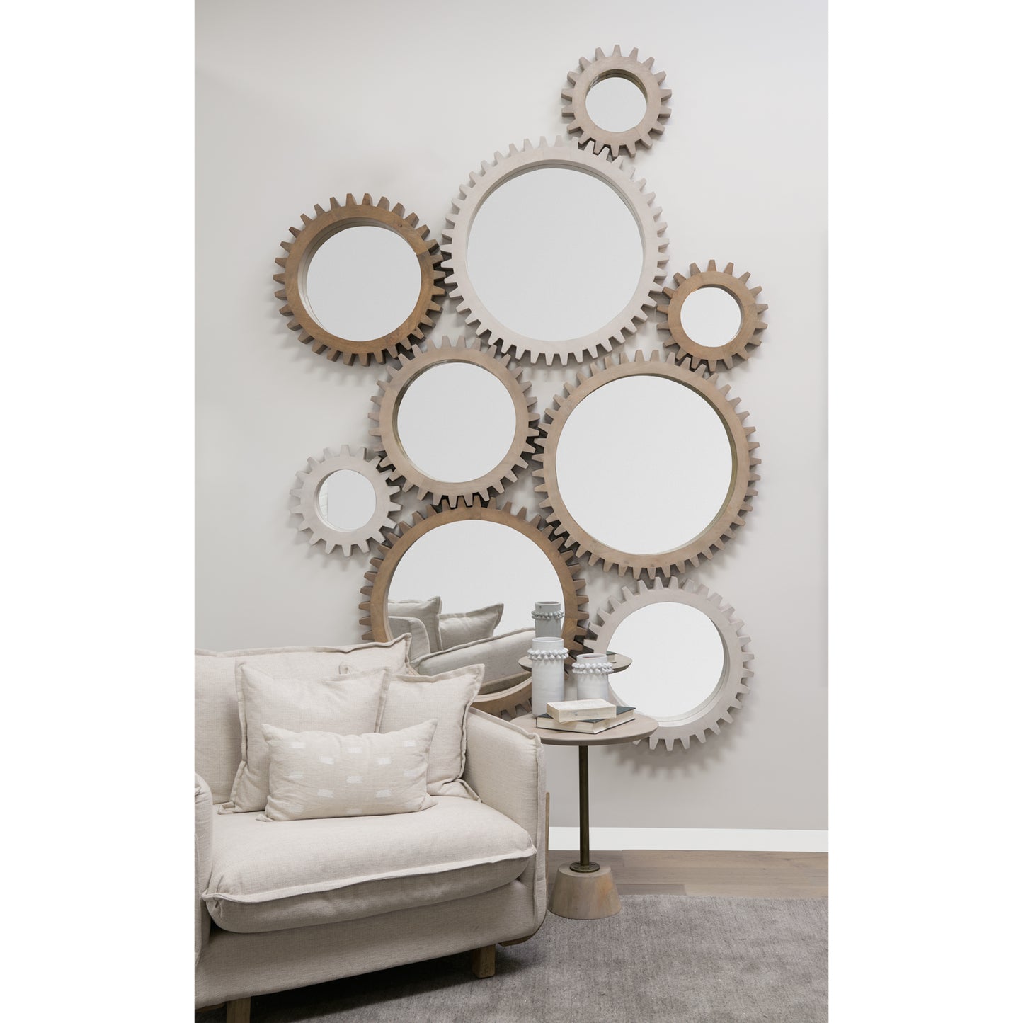 Cog Wall Mirror Sterling White Wood | 17’’ | Sterling - wall-mirrors-grouped