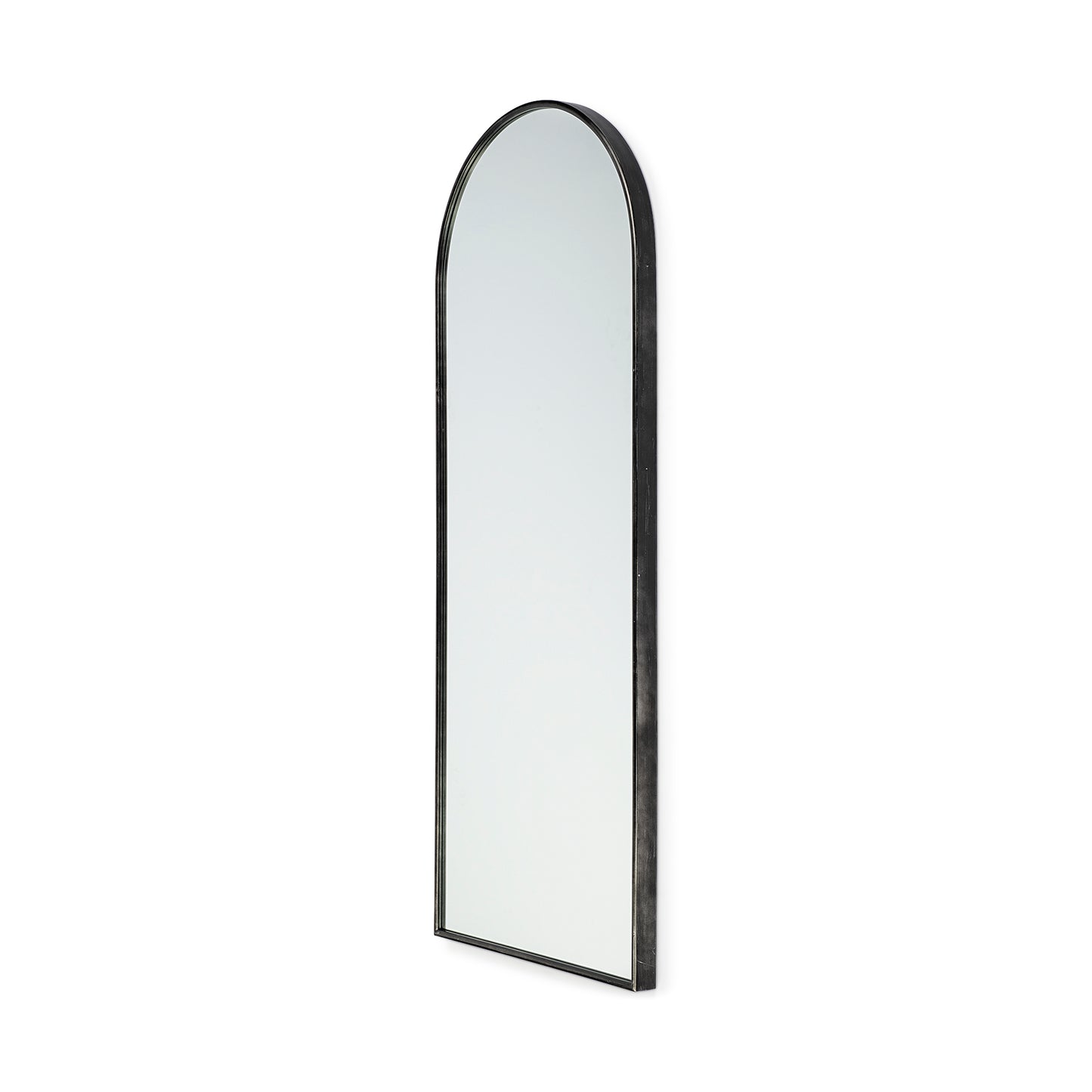 Agatha 28.0L x 2.0W x 70.0H Rounded Arch Black Metal Frame Full Length Mirror