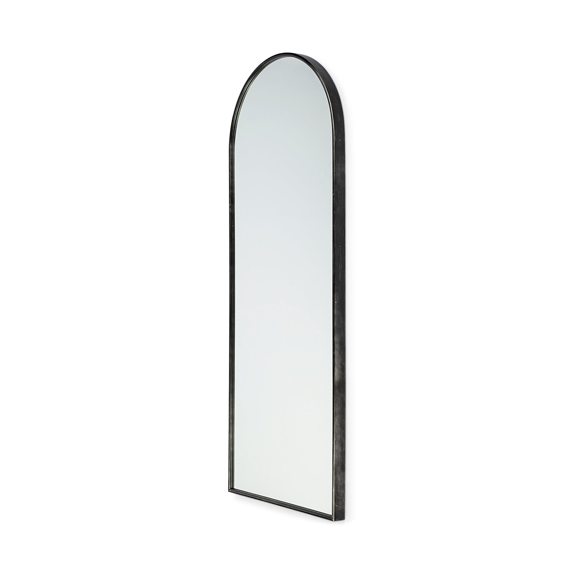 Agatha 28.0L x 2.0W x 70.0H Rounded Arch Black Metal Frame Full Length Mirror