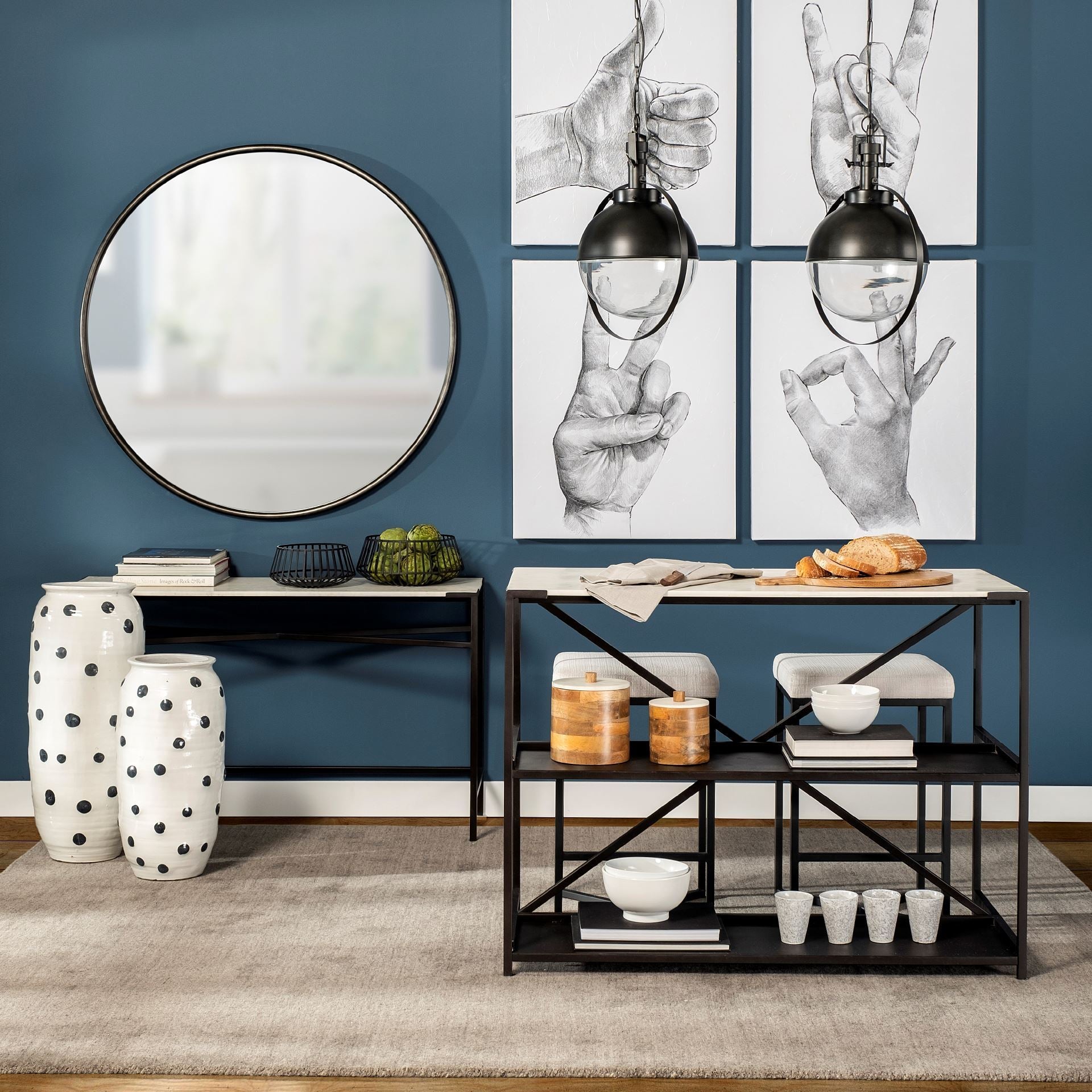 Lucas Console Table White Marble | Black Metal - console-tables