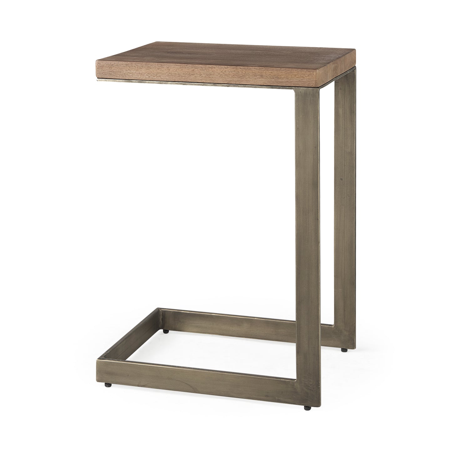 Faye C End Side Table Medium Brown Wood | Gray Metal | C Shaped