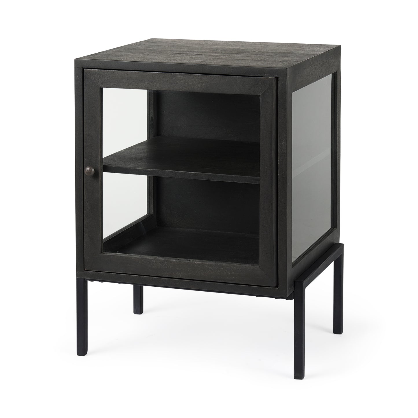 Arelius 20L x 18W x 26H Black-Brown Wood W/ Black Metal Frame End/Side Table