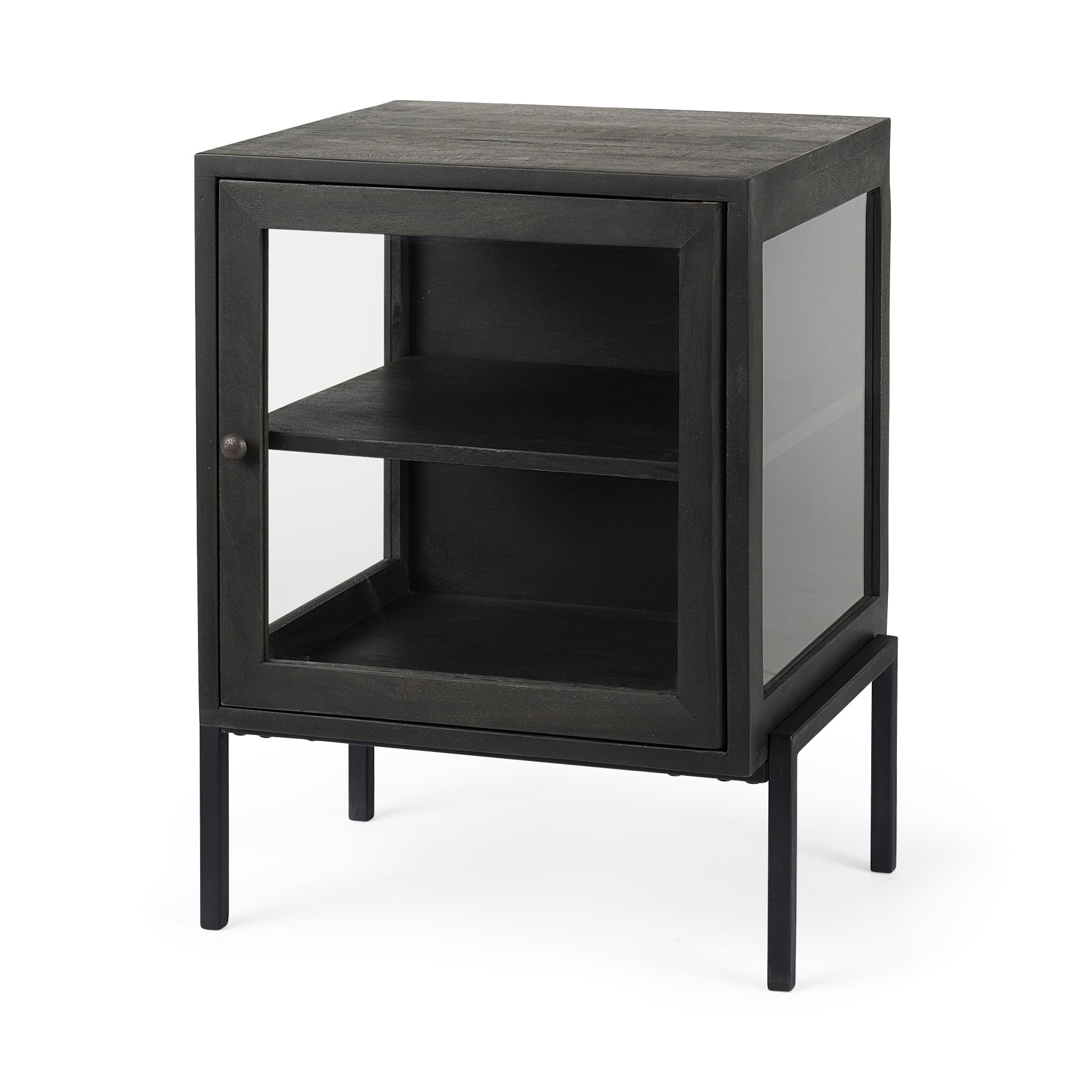 Arelius 20L x 18W x 26H Black-Brown Wood W/ Black Metal Frame End/Side Table