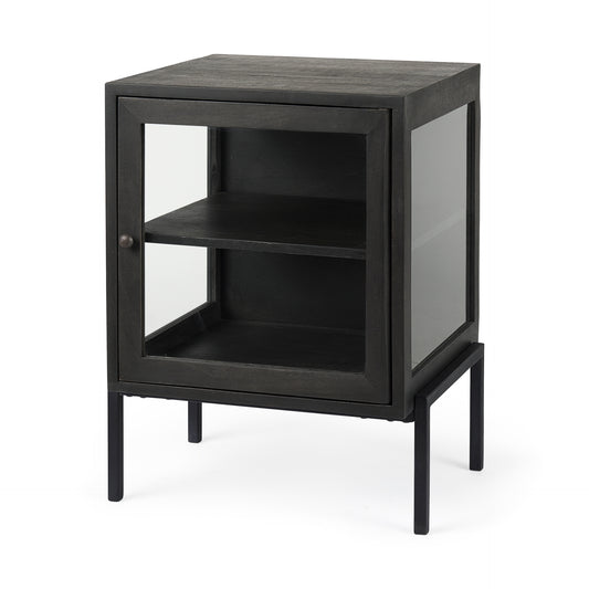 Arelius 20L x 18W x 26H Black-Brown Wood W/ Black Metal Frame End/Side Table