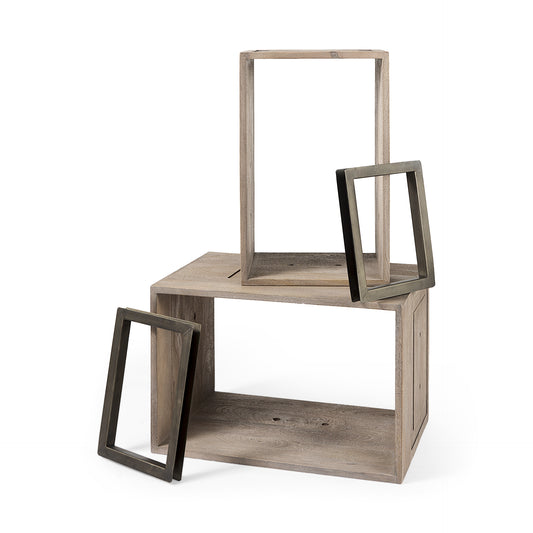 Simul (Set of 2) Light Brown Wood Modular Shelving Unit