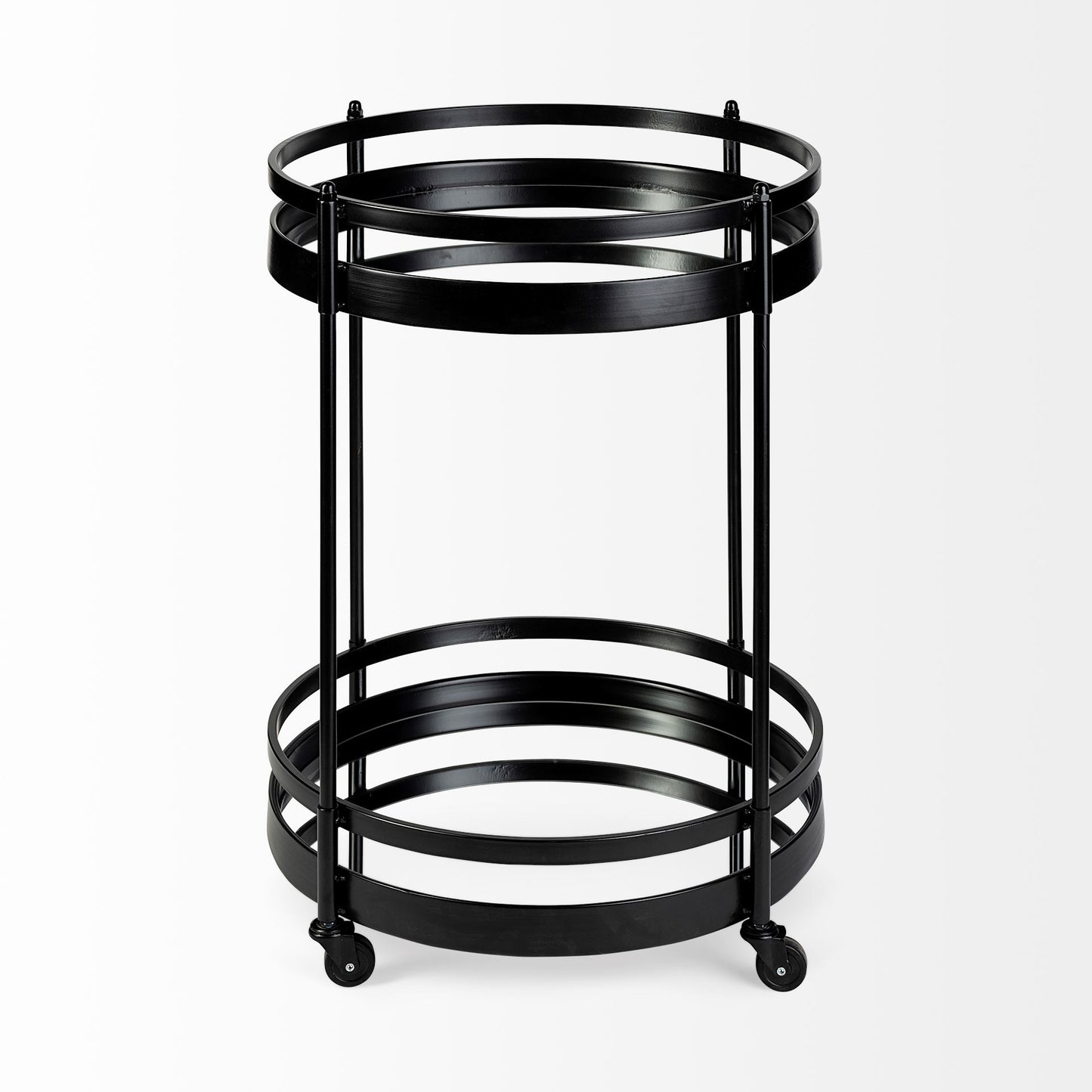 Ada Round Shape Black Metal Frame Two-Tier w/Glass Shelf Bar Cart