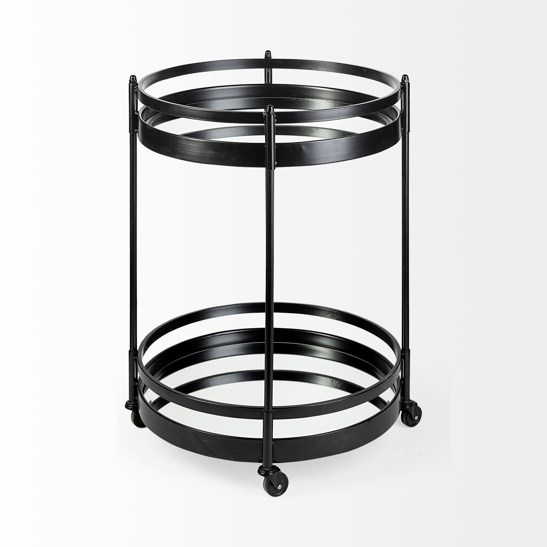 Ada Round Shape Black Metal Frame Two-Tier w/Glass Shelf Bar Cart