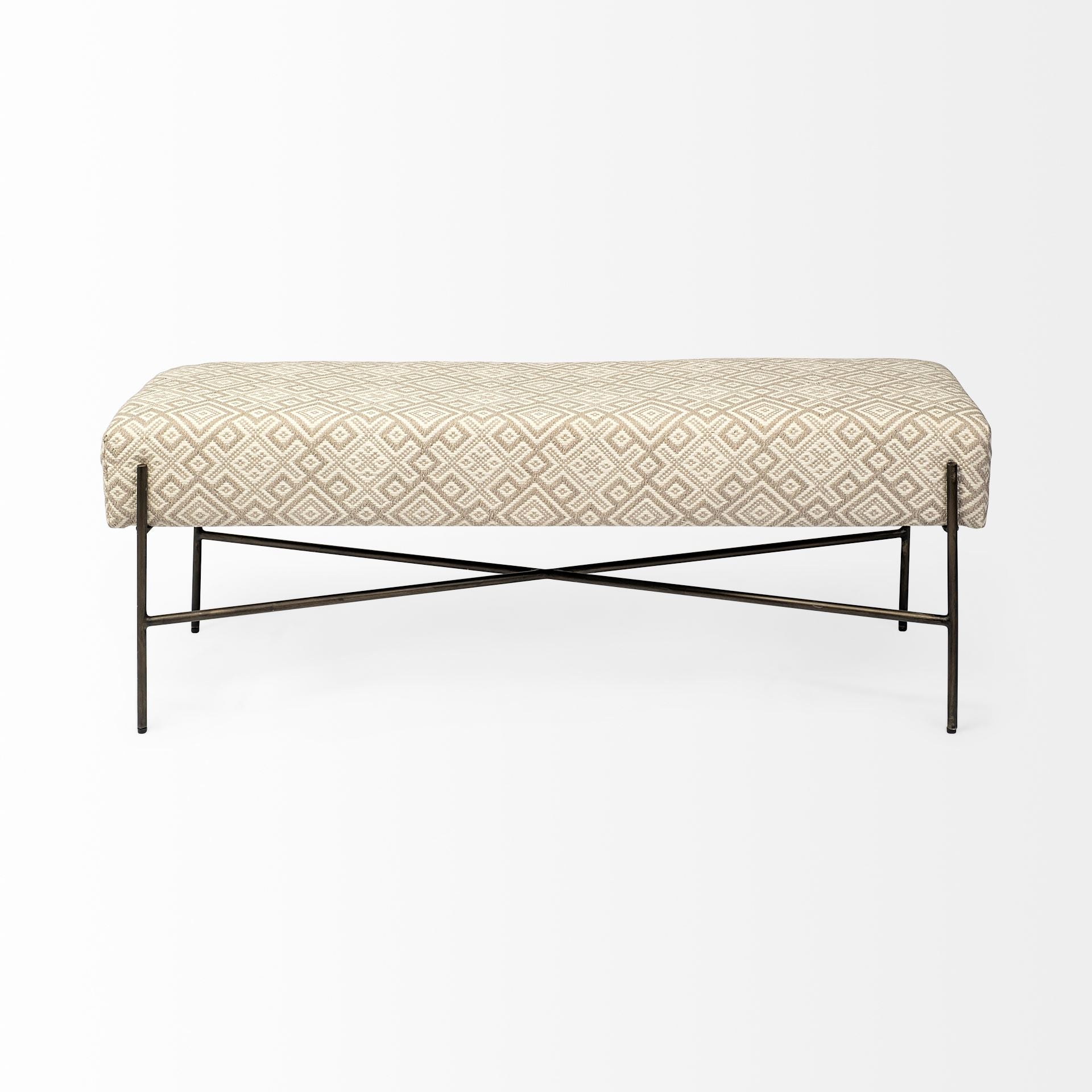 Avery Bench Off-White Fabric | Nickel Metal - benches