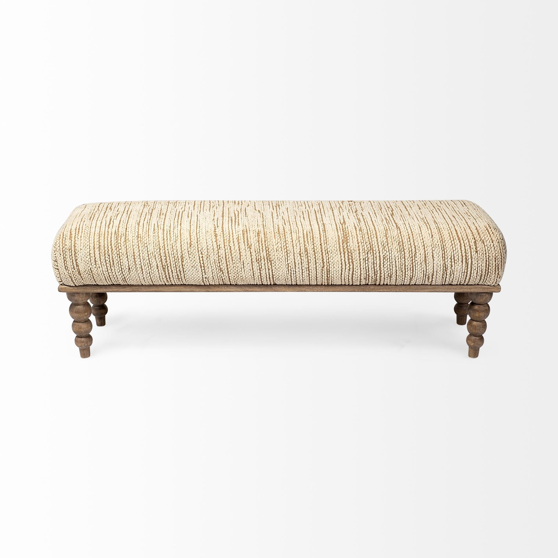 Alder Rectangle Bench Cream Fabric | Brown Wood - benches