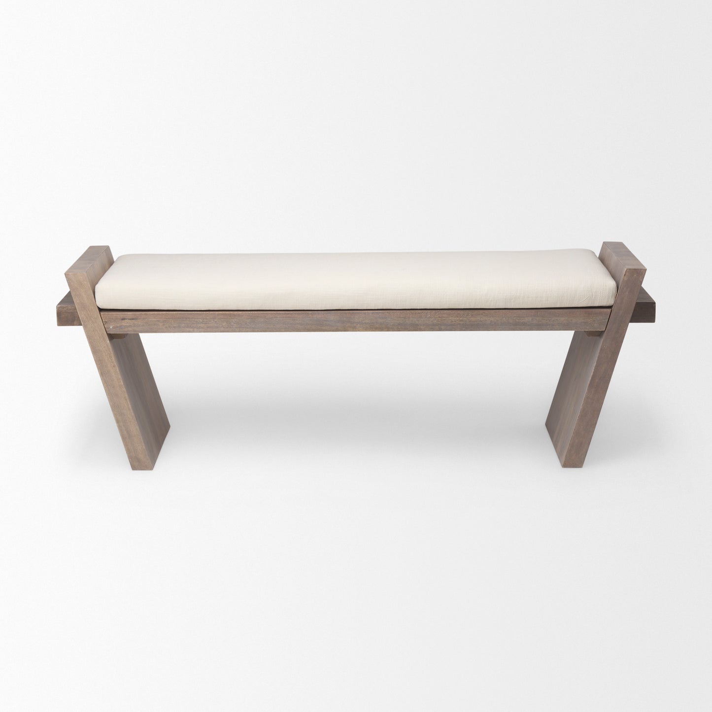 Elaine Bench Cream Fabric | Brown Wood - benches