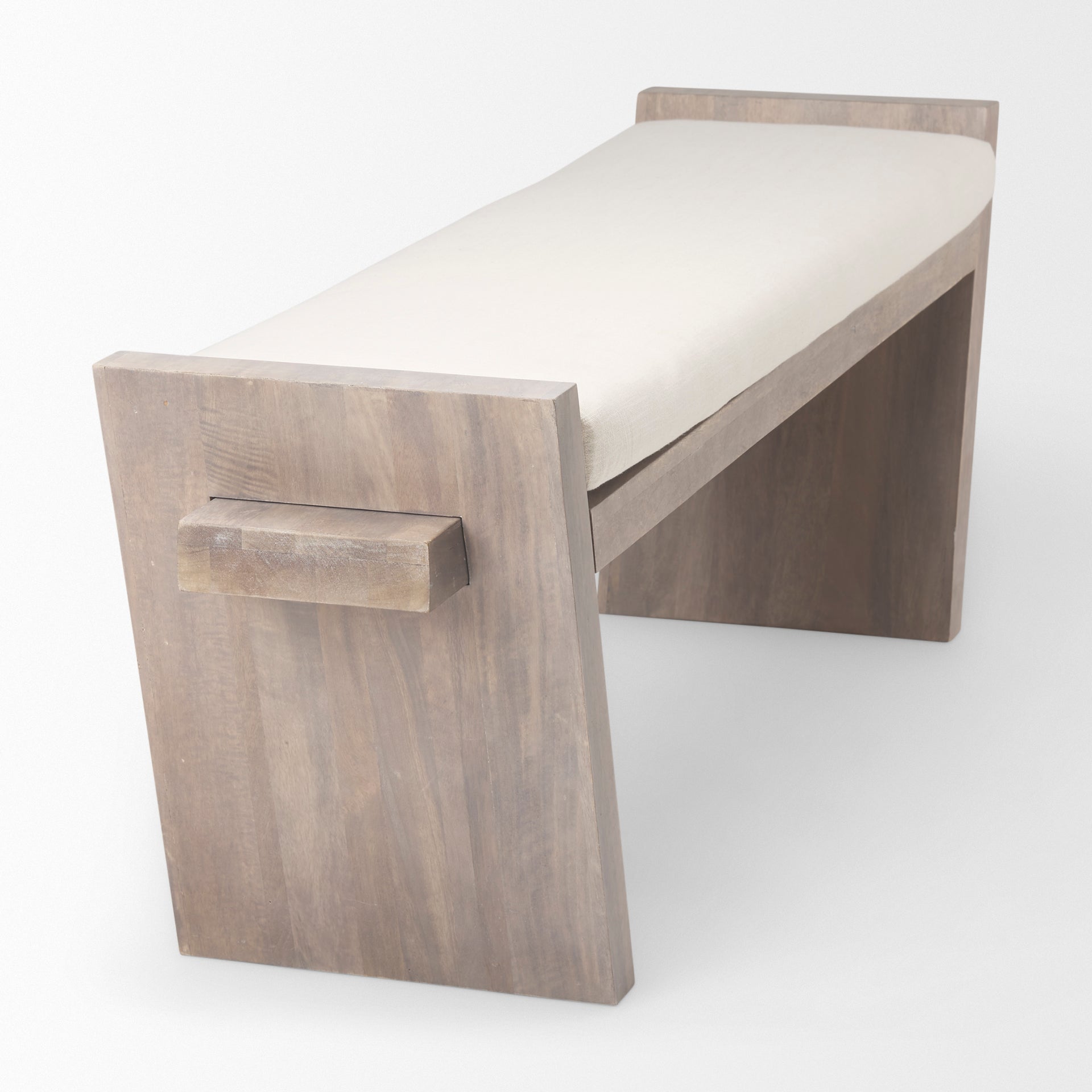 Elaine Bench Cream Fabric | Brown Wood - benches