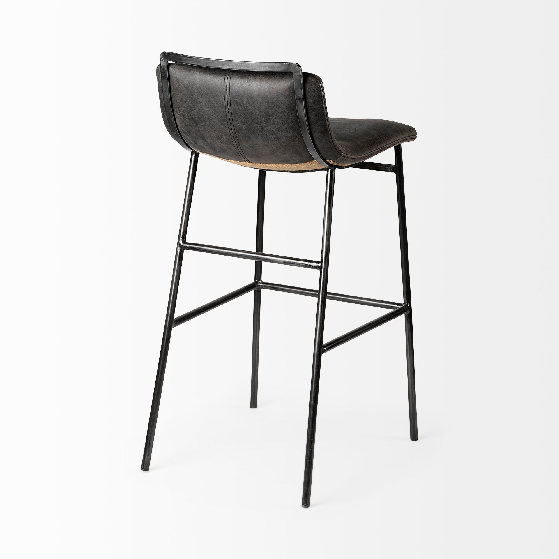 Kavalan Bar Counter Stool Ebony Leather | Black Metal | Bar - bar-stools