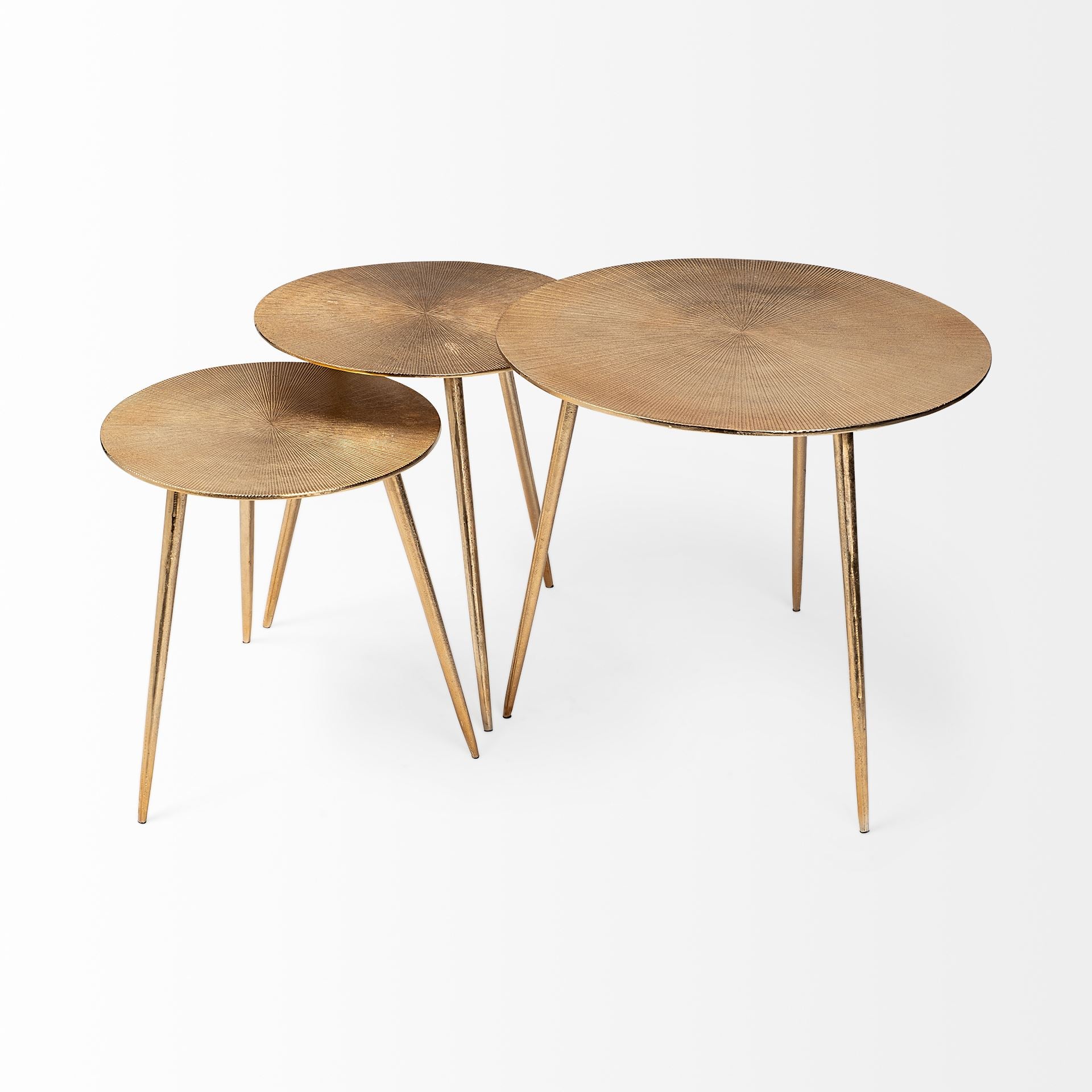 Reva I (Large) 24L x 24W Gold Round Top Cast Aluminum Accent Table