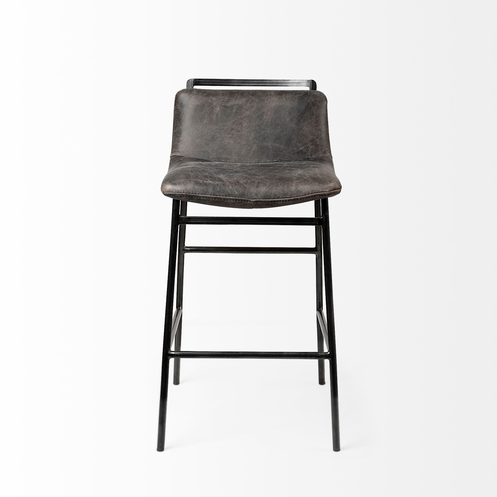 Kavalan Bar Counter Stool Ebony Leather | Black Metal | Counter - bar-stools