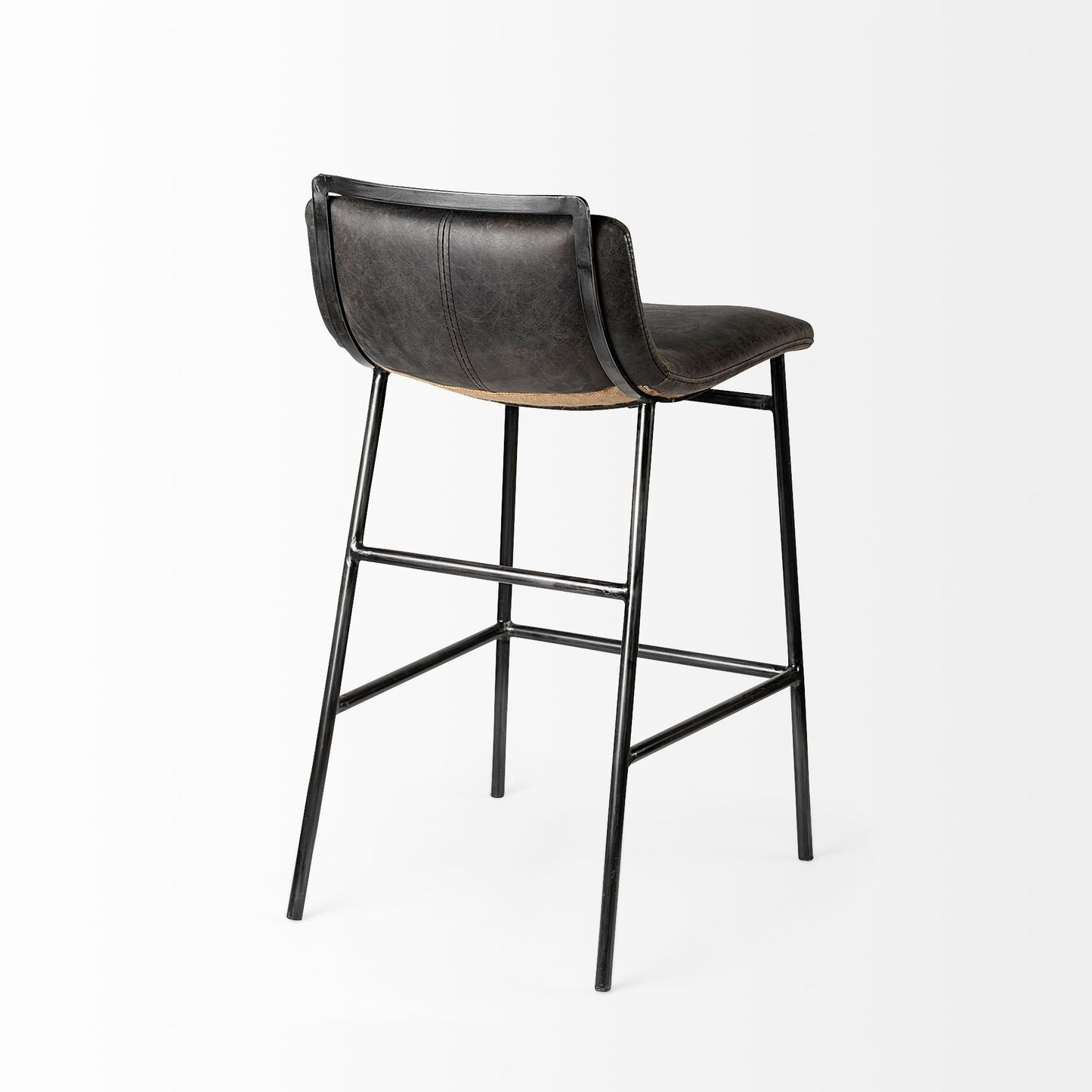 Kavalan Bar Counter Stool Ebony Leather | Black Metal | Counter - bar-stools