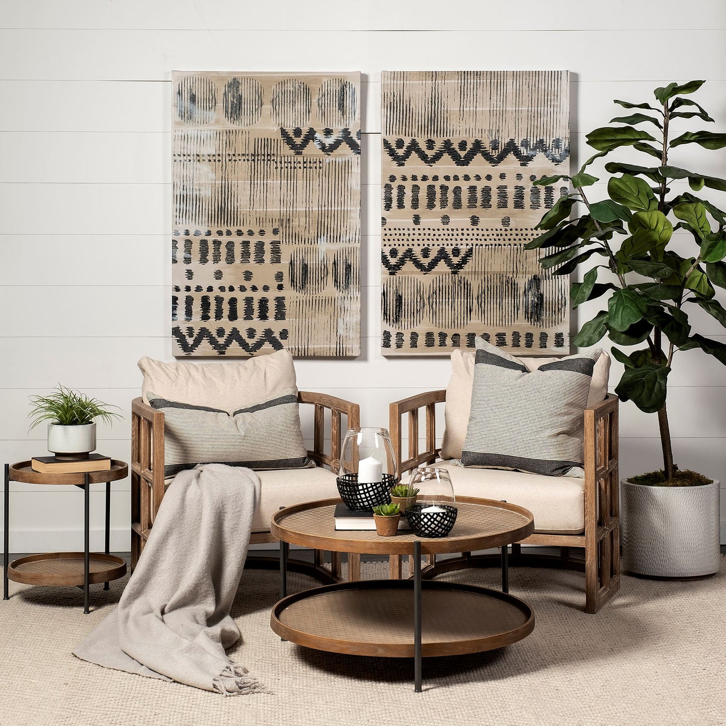 Kade III 16.9" Round Top Natural Brown Wood and Gray Metal Frame Tray-Style End/Side Table
