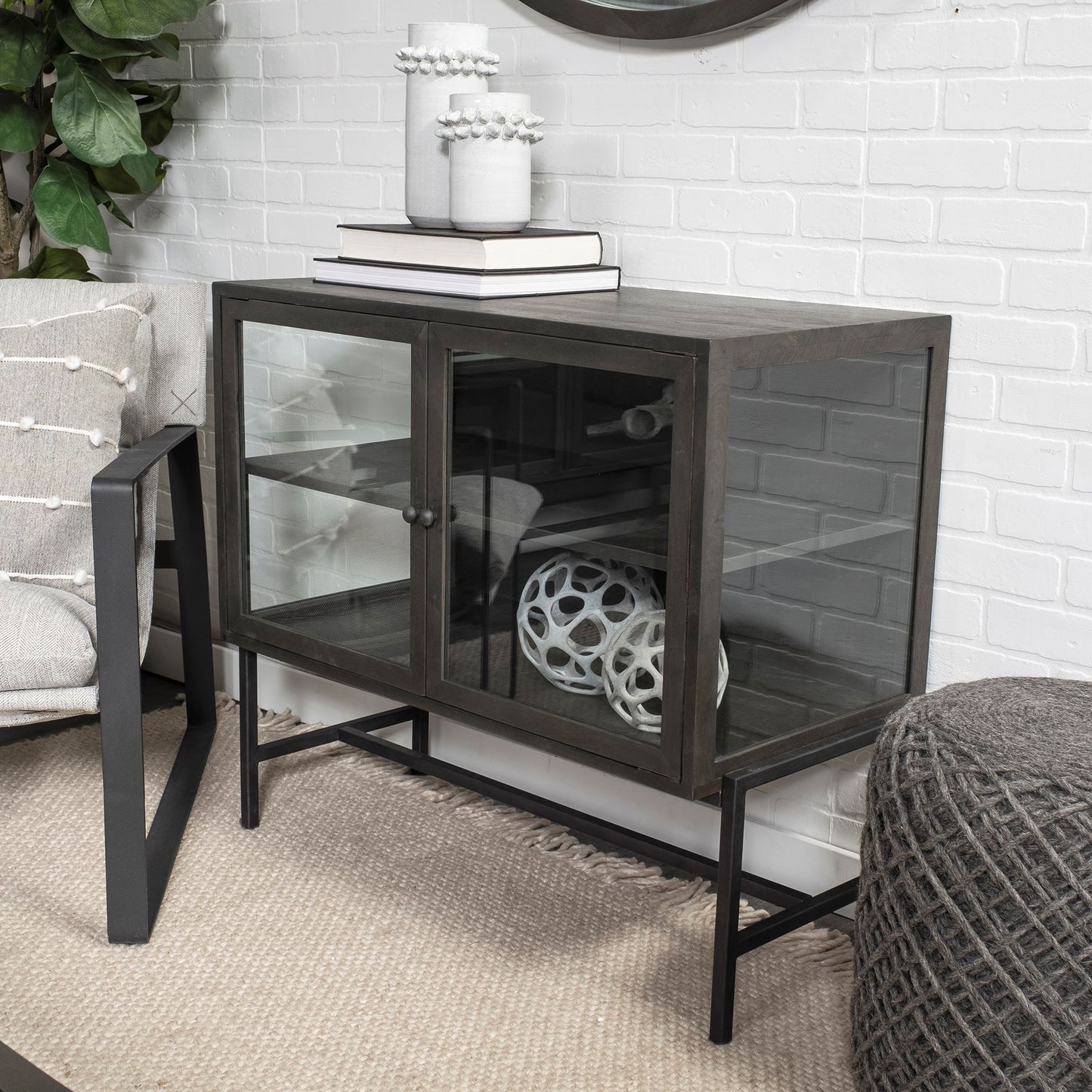 Arelius Accent Cabinet Black-Brown Wood | Black Metal - acc-chest-cabinets