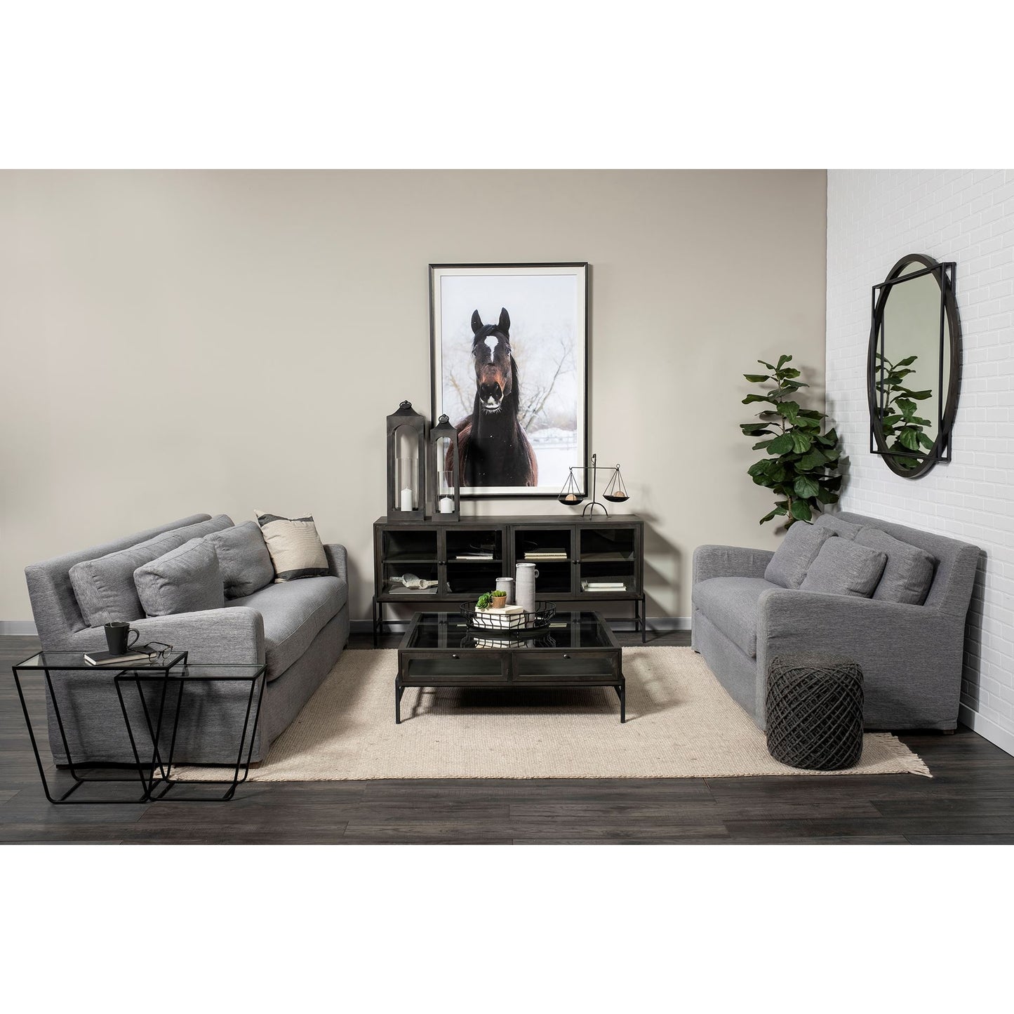 Denly II 92.5W Casterock Gray Slipcover Three Seater Sofa