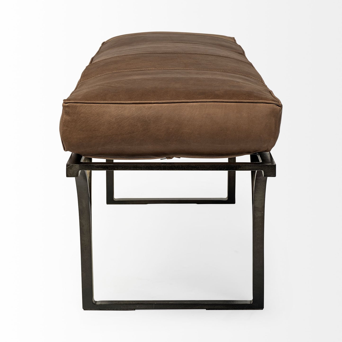 Jessie 55L x 16W Brown Leather Seat W/Black Metal Base Accent Bench