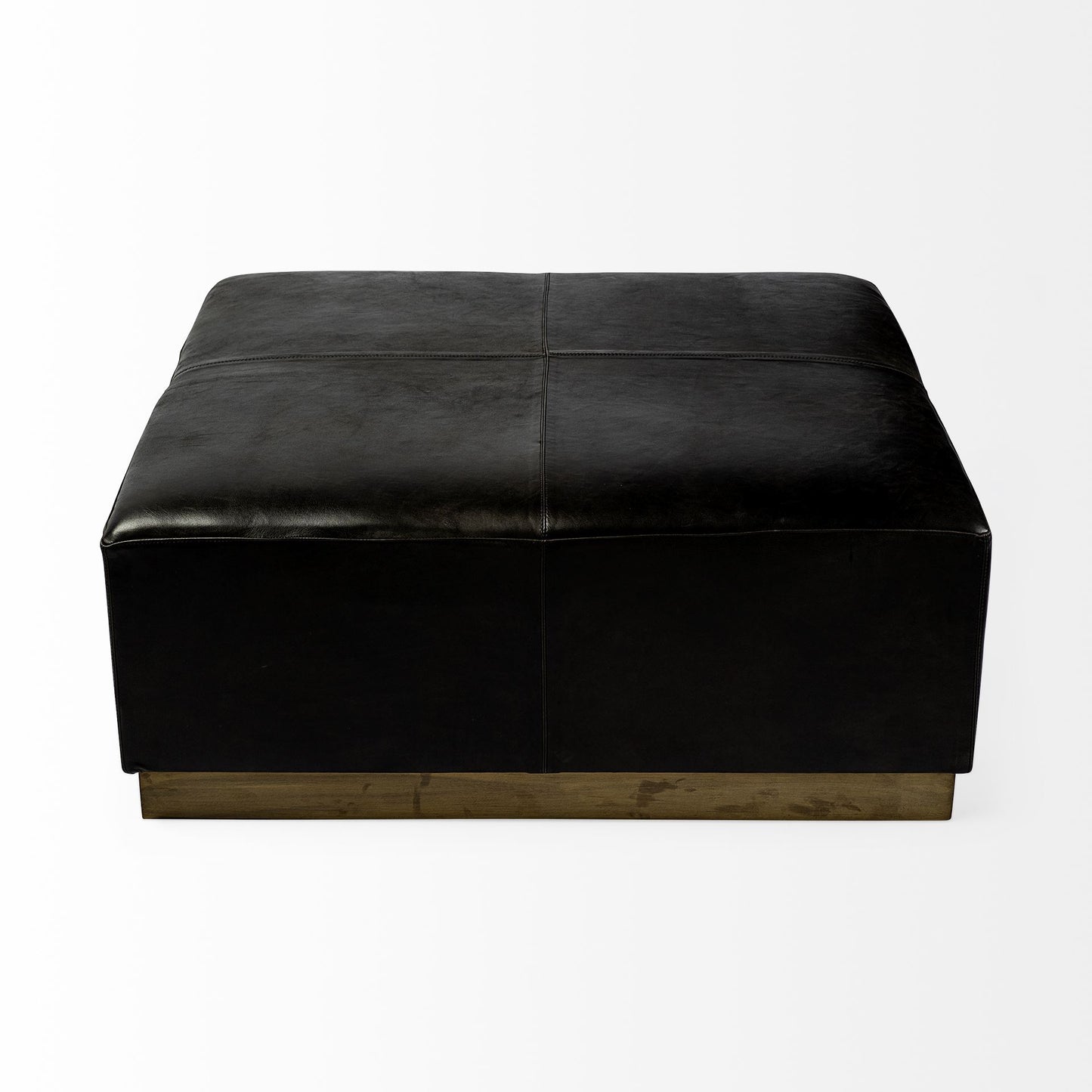 Minara Ottoman Black Leather | Gold Metal - ottoman-and-poufs