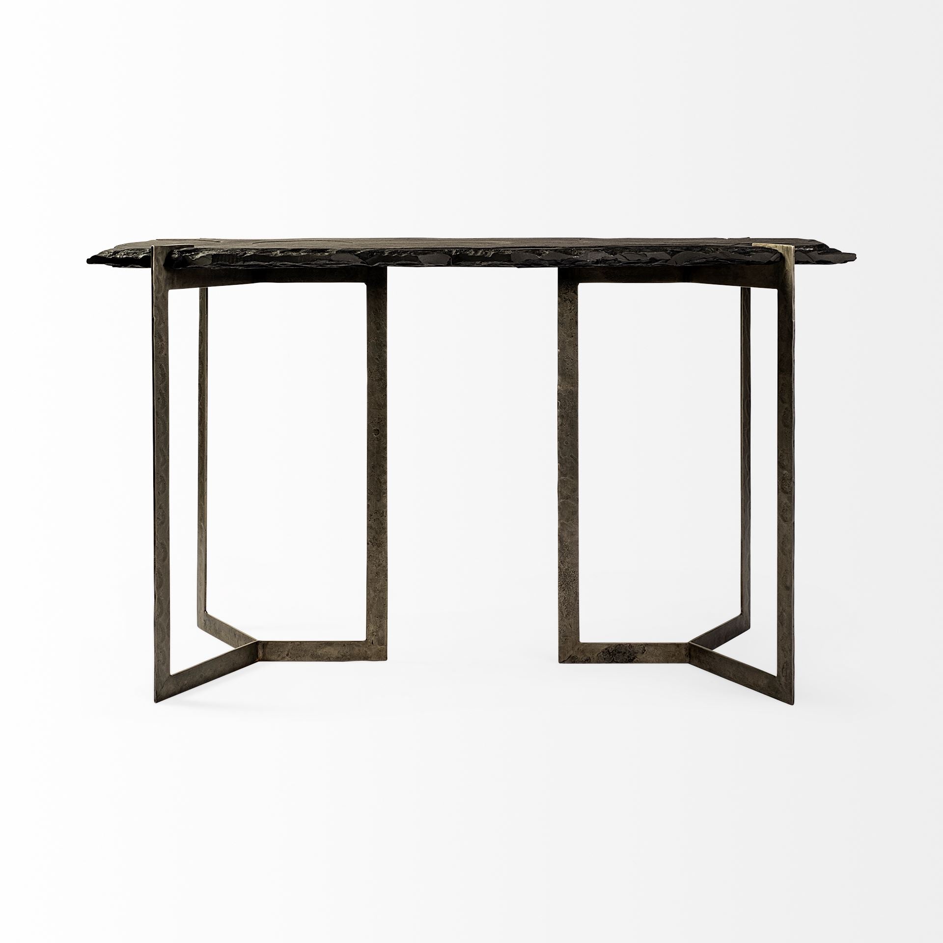 Shale III 50L x 20W Black Live-Edge Slate and Iron Console Table