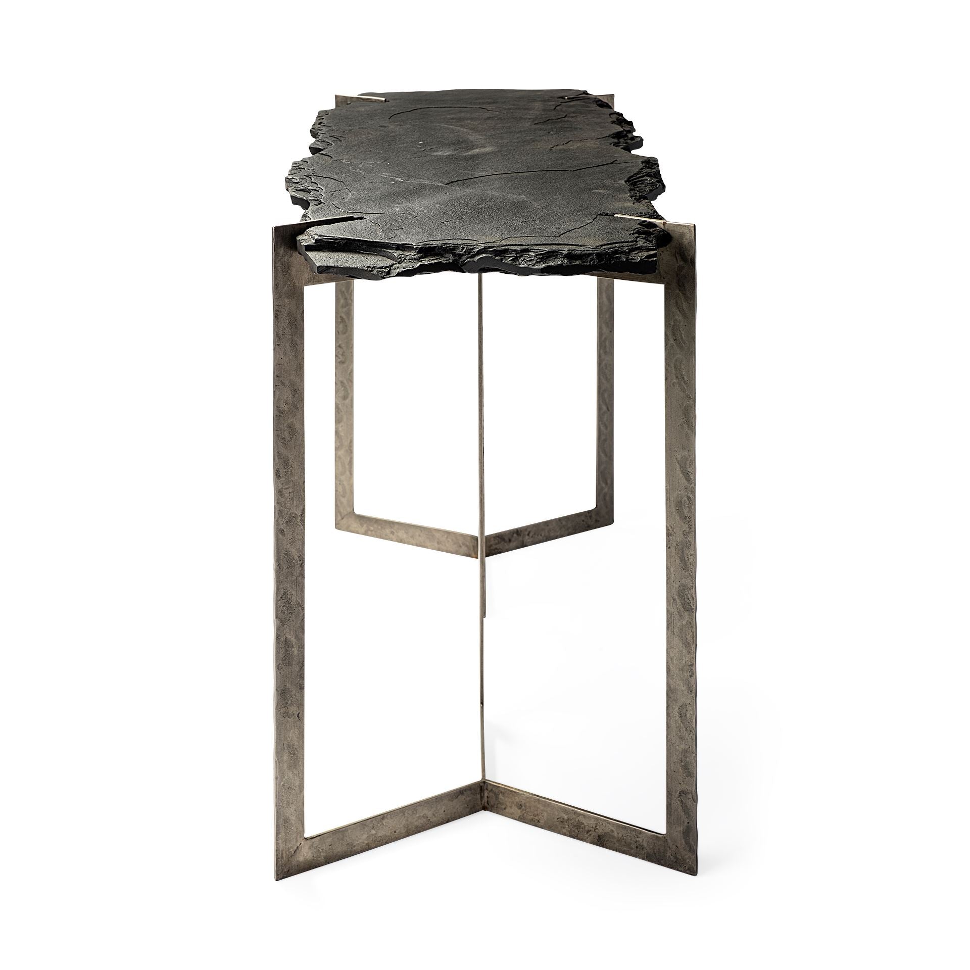Shale III 50L x 20W Black Live-Edge Slate and Iron Console Table
