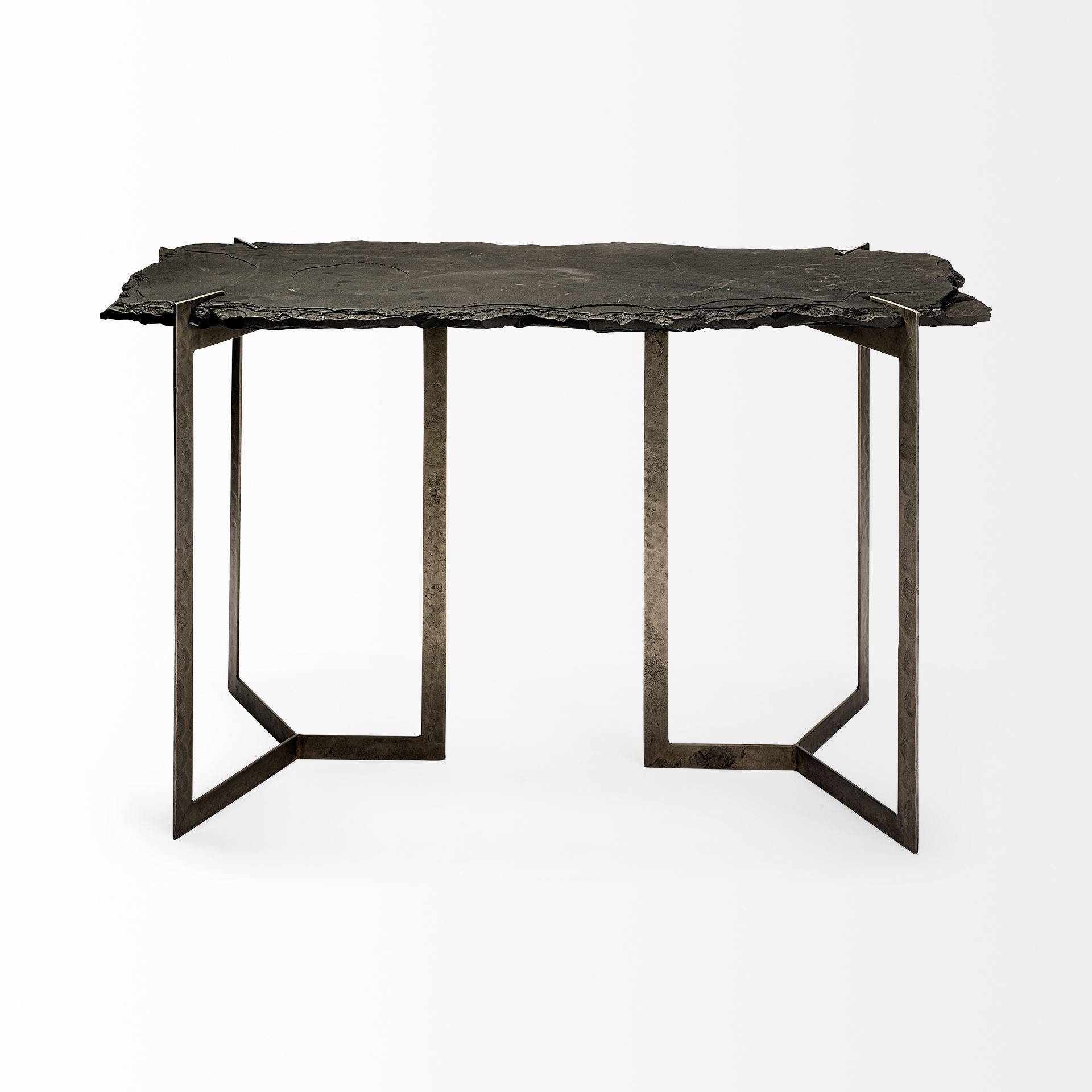 Shale III 50L x 20W Black Live-Edge Slate and Iron Console Table