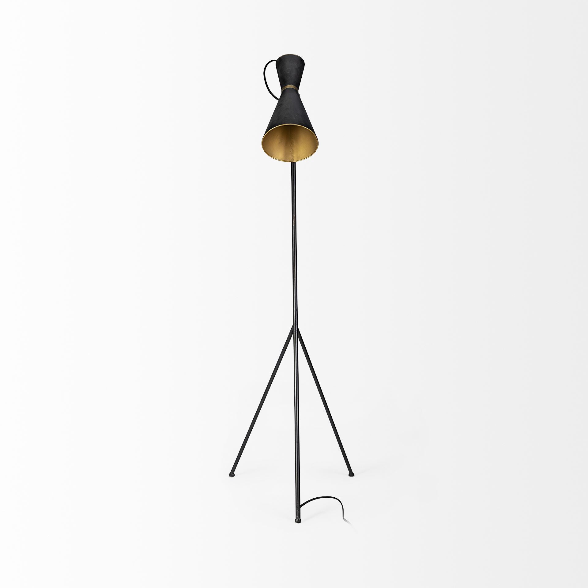 Eris III (58.3"H) Black/Brass Metal Cone Shade Floor Lamp