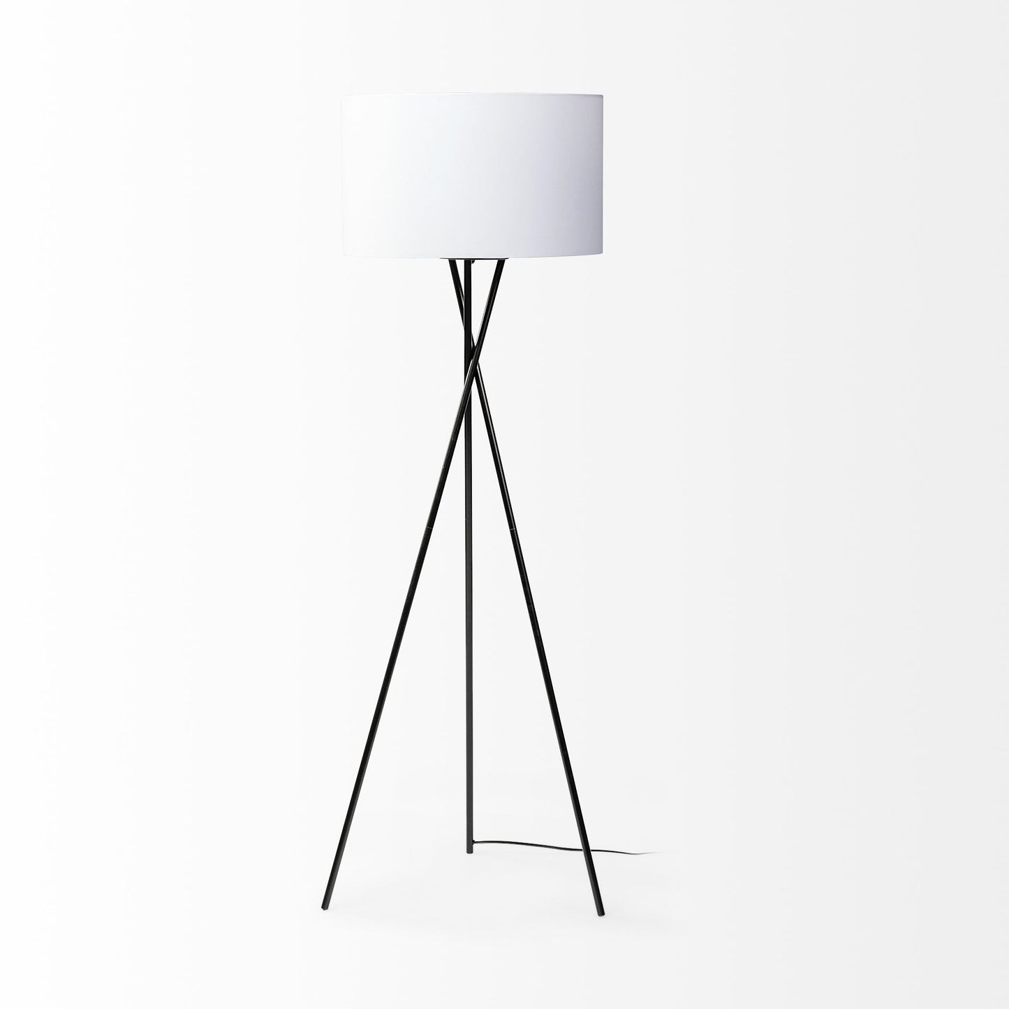 Ambrose 20.0L x 20.0W x 61.8H Black Metal W/White Fabric Shade Floor Lamp