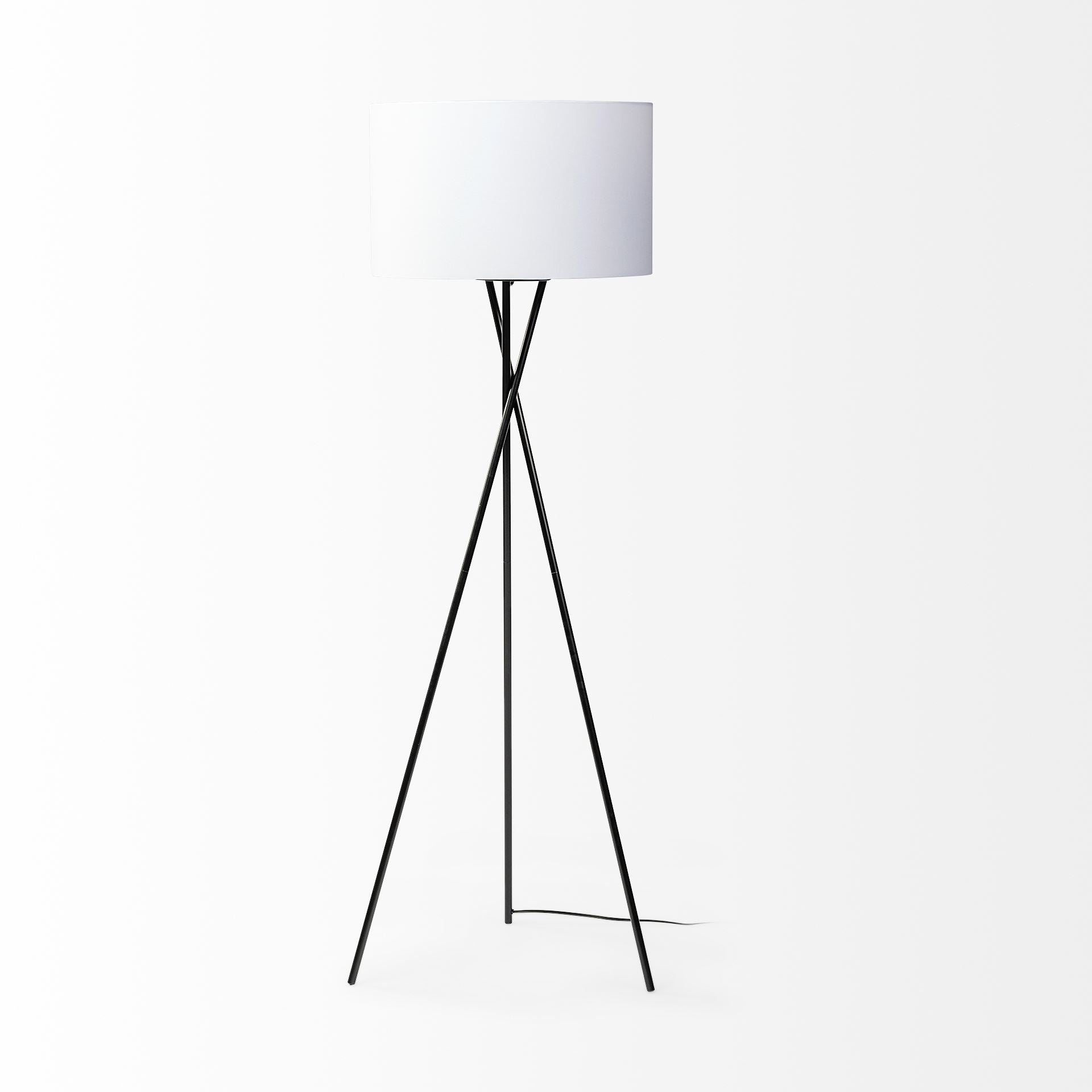 Ambrose 20.0L x 20.0W x 61.8H Black Metal W/White Fabric Shade Floor Lamp