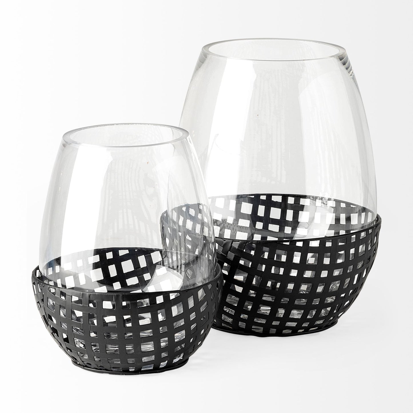 Reena II Large Black Woven Metal Base Table Candle Holder