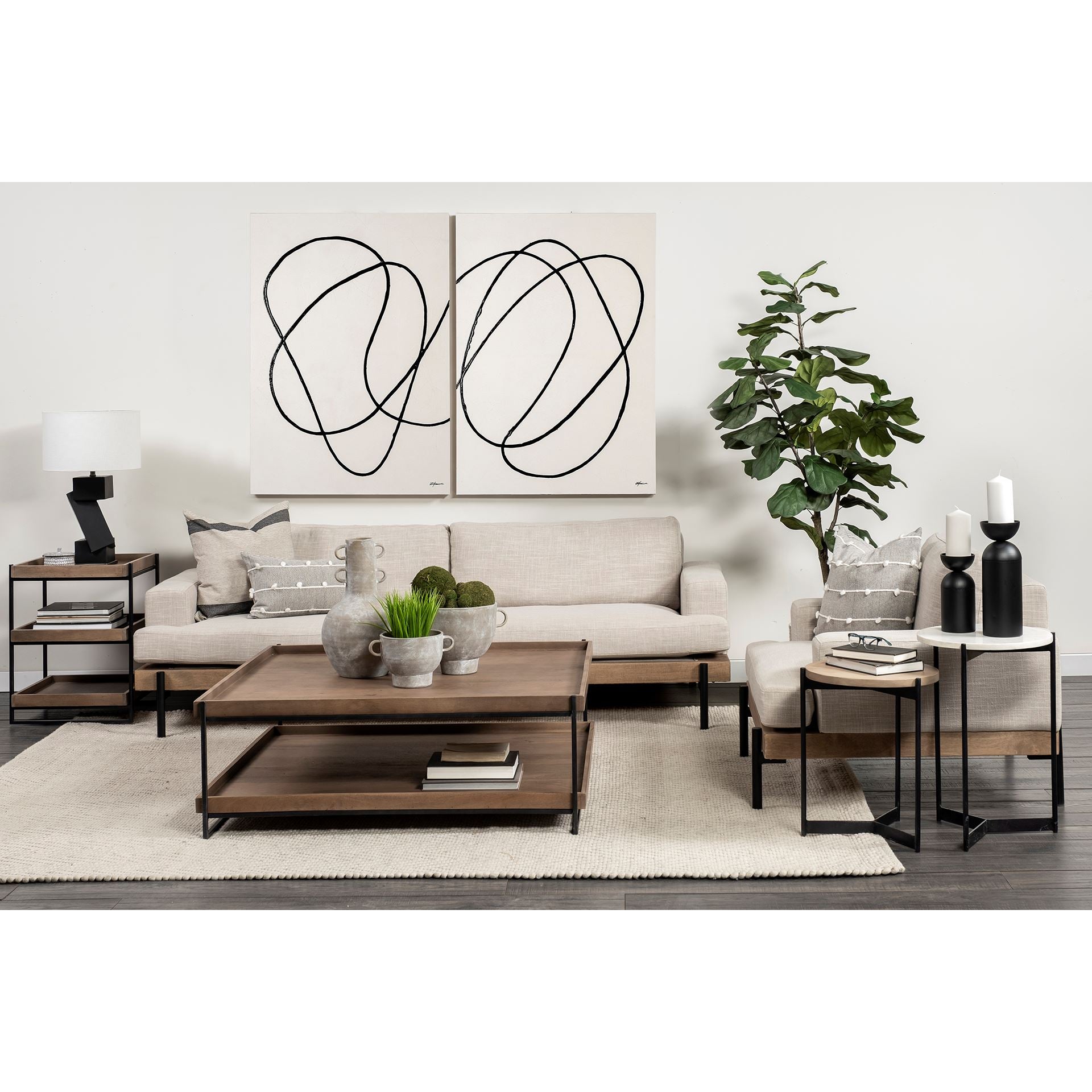 Colburne I Beige Fabric W/ Wood and Iron Frame Accent Chair