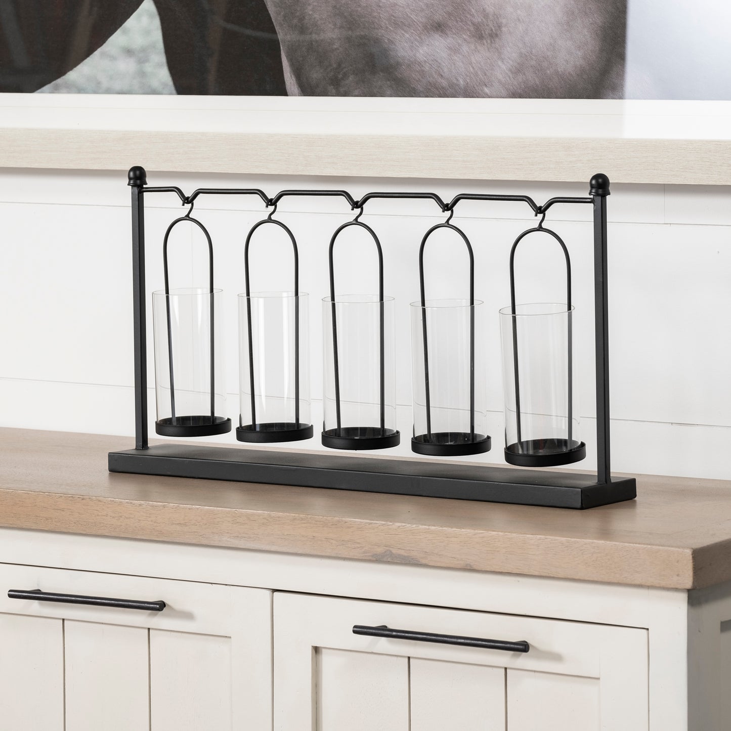 Erlen Black Metal Hanging Votive Five Candle Table Candle Holder