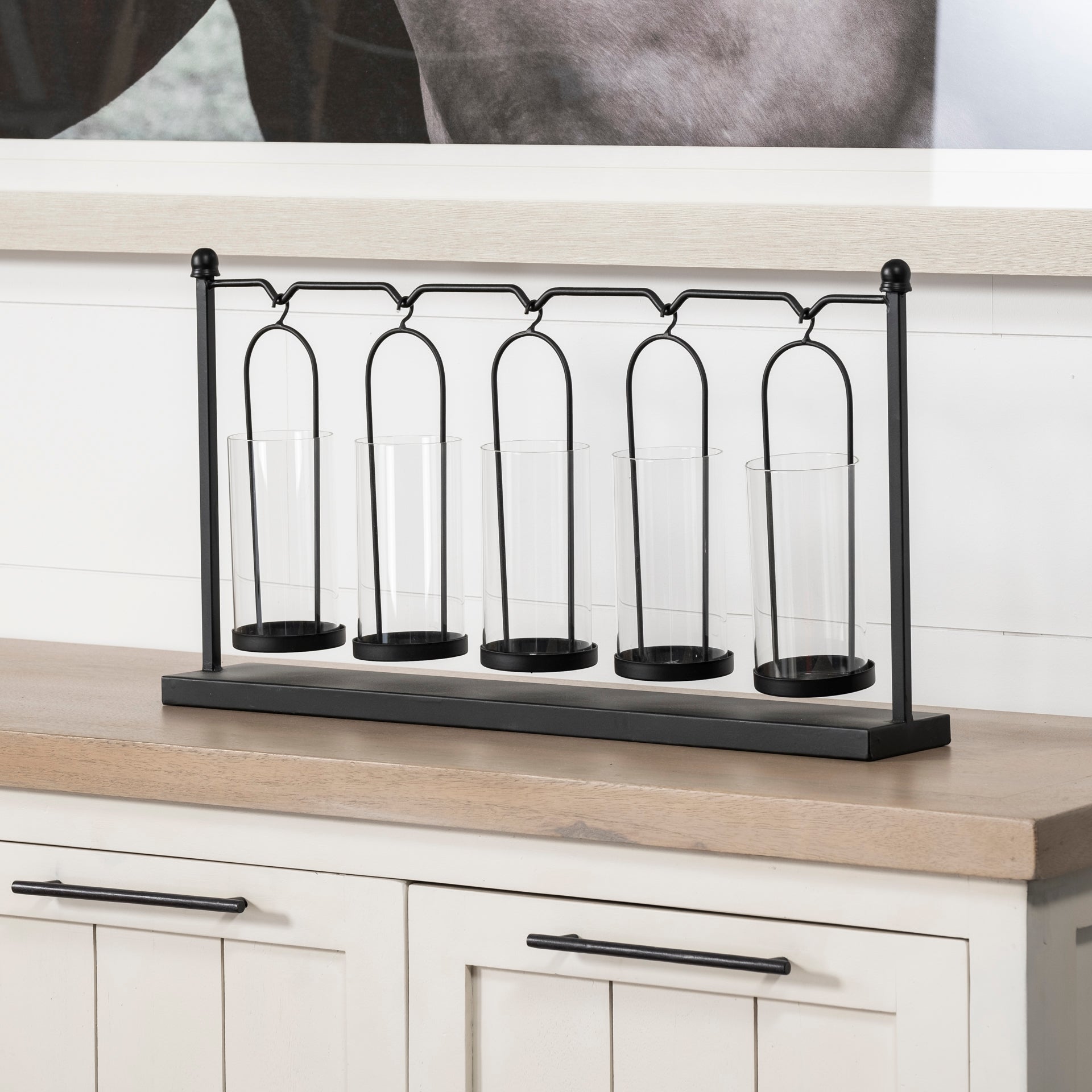 Erlen Black Metal Hanging Votive Five Candle Table Candle Holder