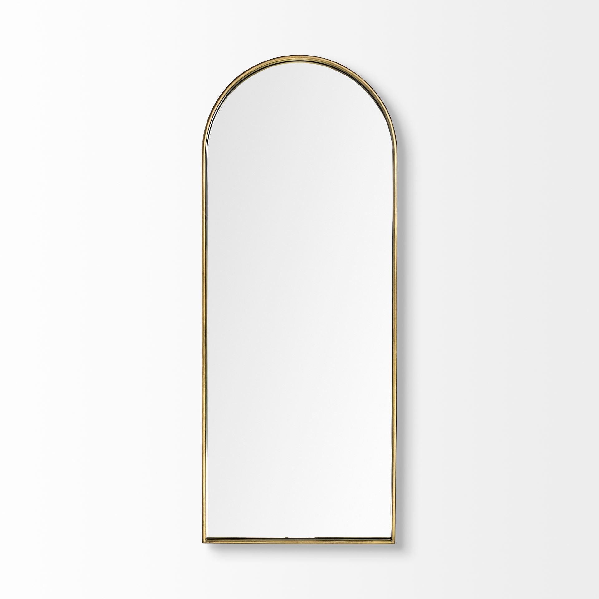 Agatha 28.0L x 2.0W x 70.0H Rounded Arch Gold Metal Frame Full Length Mirror
