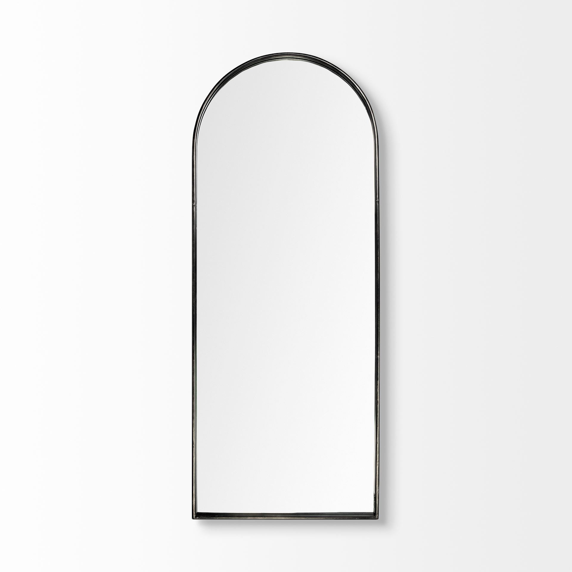 Agatha 28.0L x 2.0W x 70.0H Rounded Arch Black Metal Frame Full Length Mirror