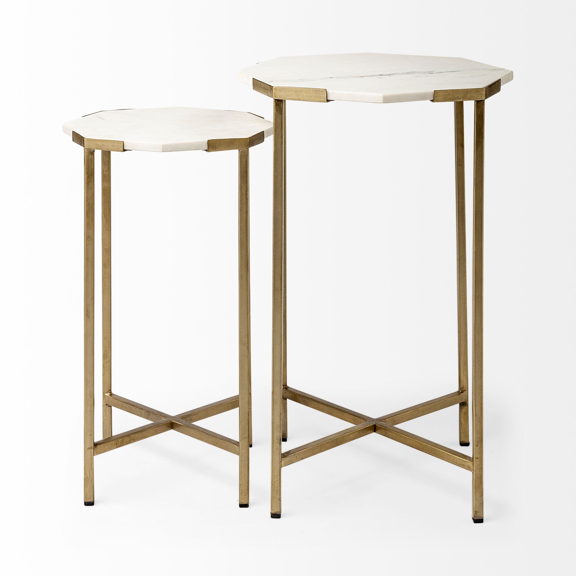 Vincent End Side Table White Marble | Gold Iron | Set of 2 - end-and-side-tables