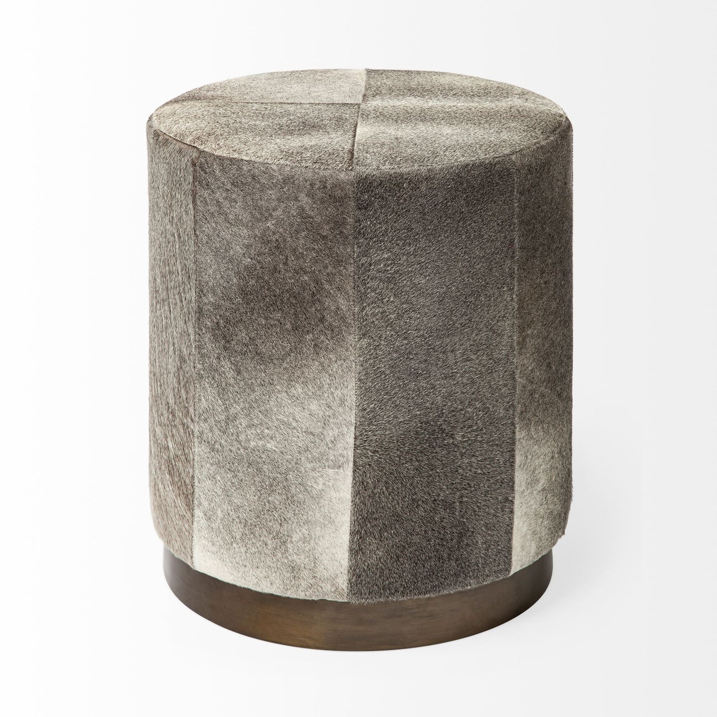 Zahavi Ottoman Gray Hair-On-Hide | Gold Metal | 20W - ottoman-and-poufs