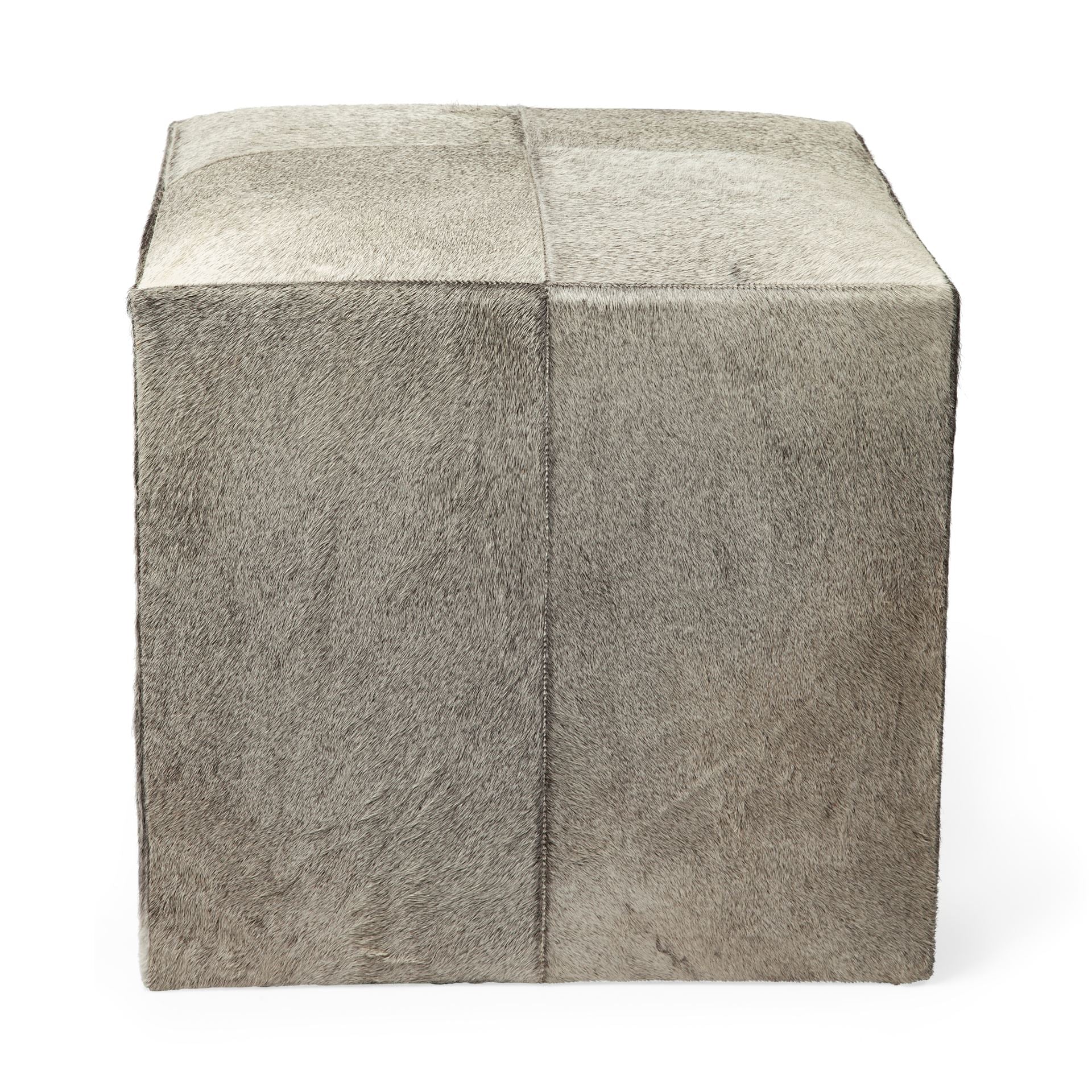 Zahavi Ottoman Grey Hair-On-Hide - ottoman-and-poufs