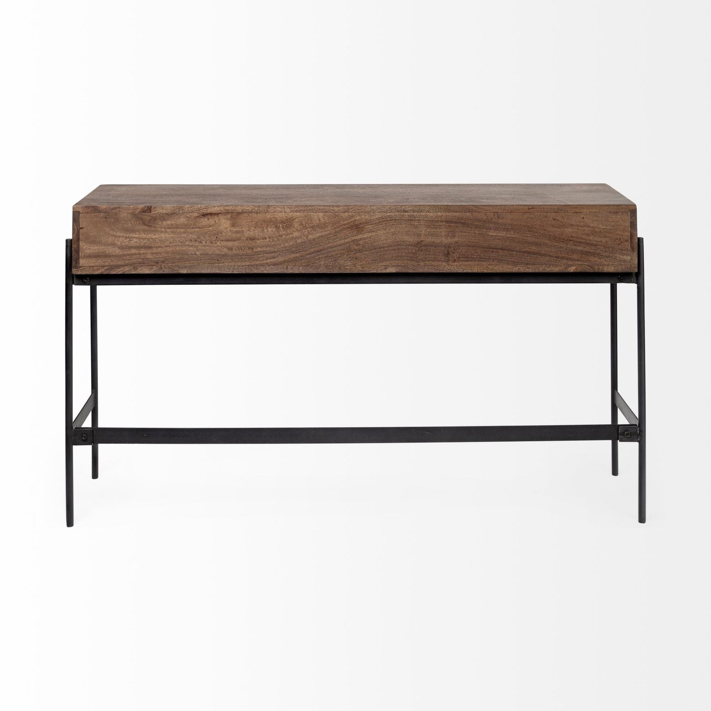 Glenn III 56L x 14W Dark Brown Wood w/ Black Iron Frame, 4 Drawer Console Table