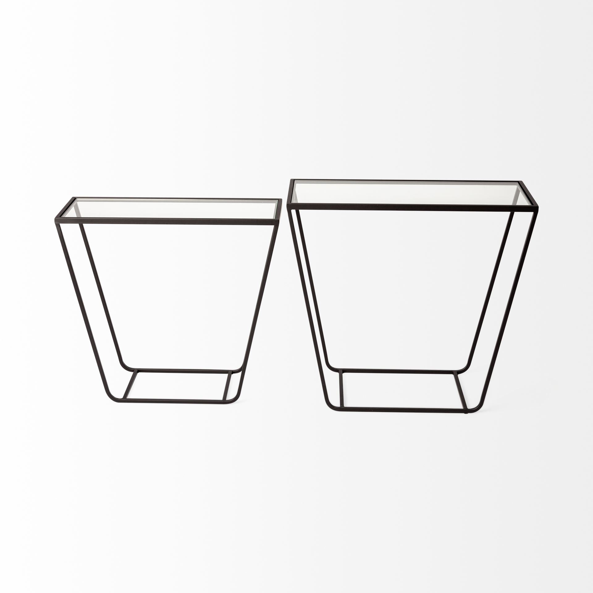Arya (Set of 2) 24L x 10W Black Rectangular Glass Top Iron Frame Accent Table