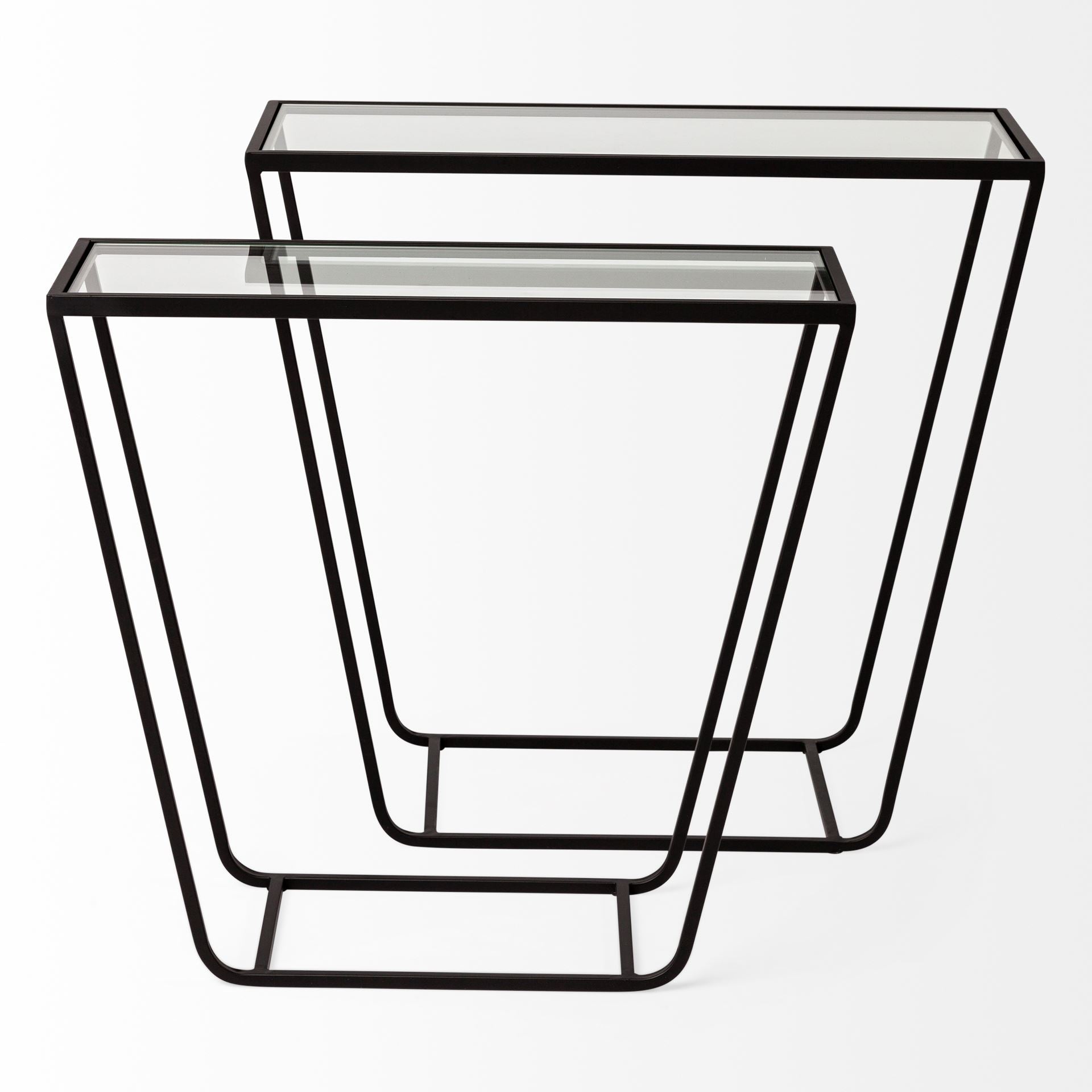 Arya (Set of 2) 24L x 10W Black Rectangular Glass Top Iron Frame Accent Table
